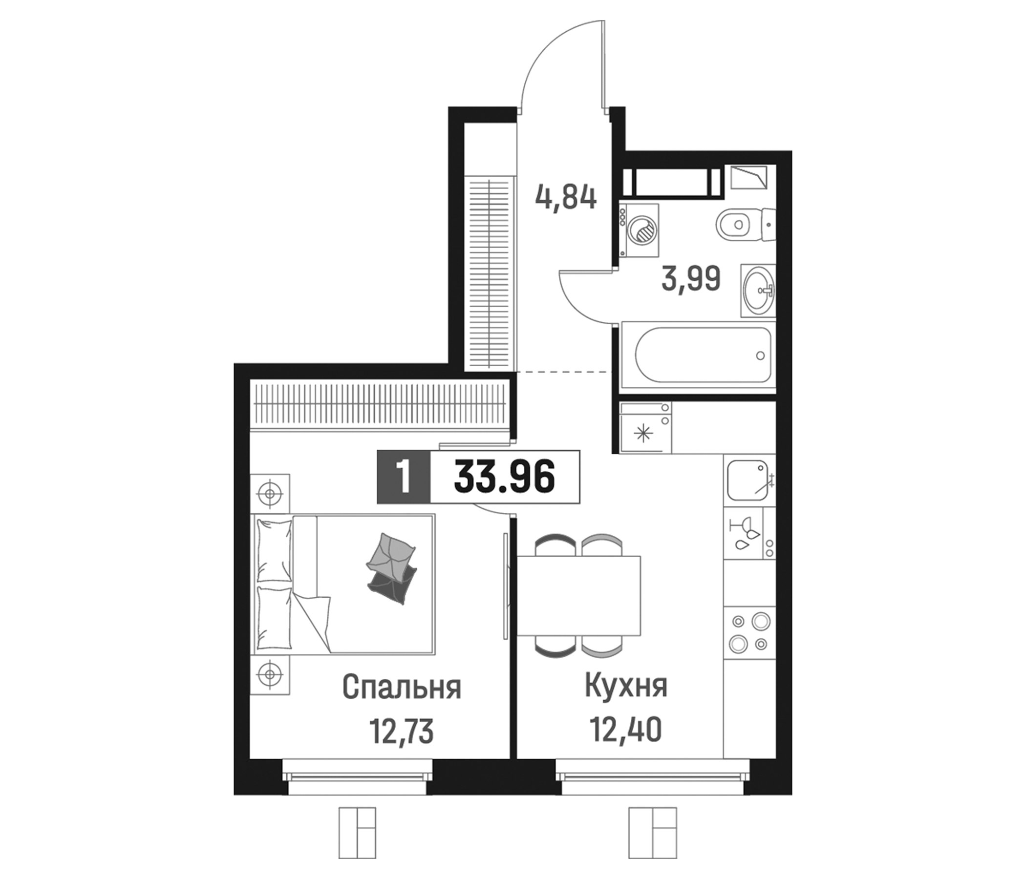 Планировка — Максималист, 1-комн., 34 м²