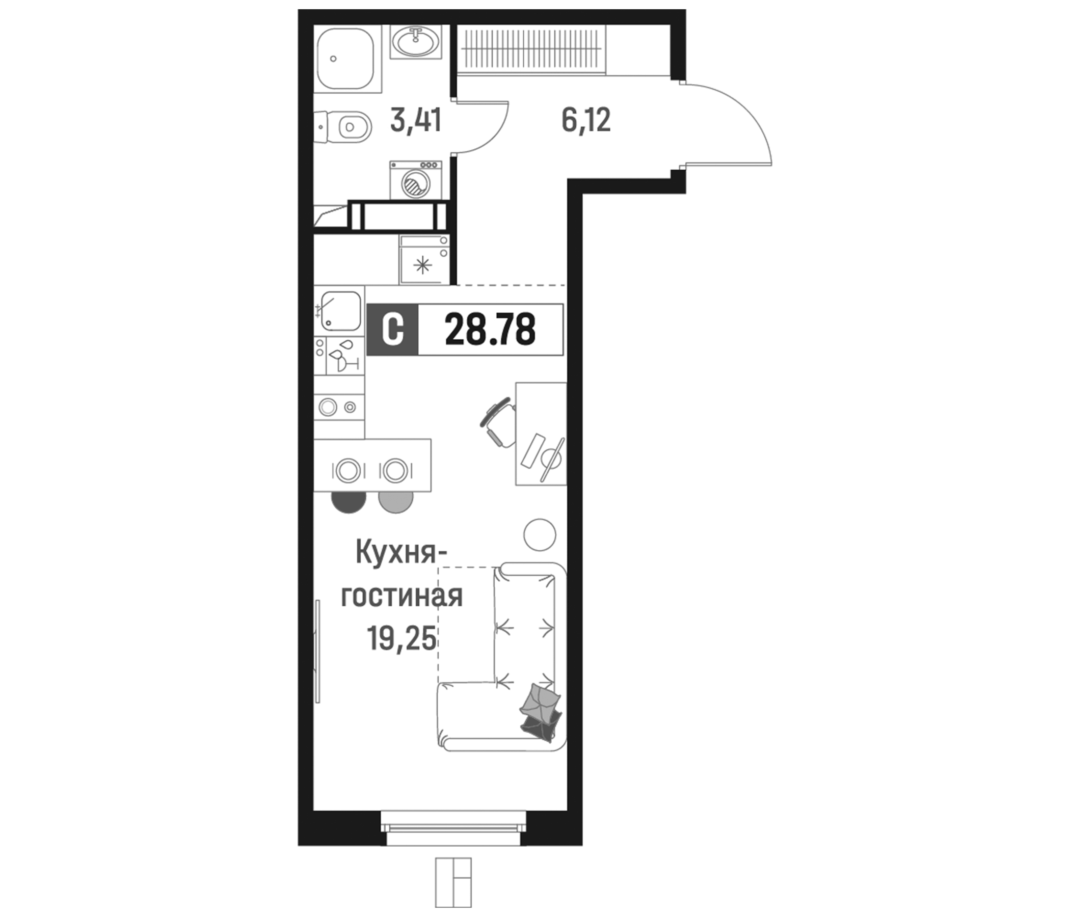 Планировка — Максималист, Студия, 29 м²