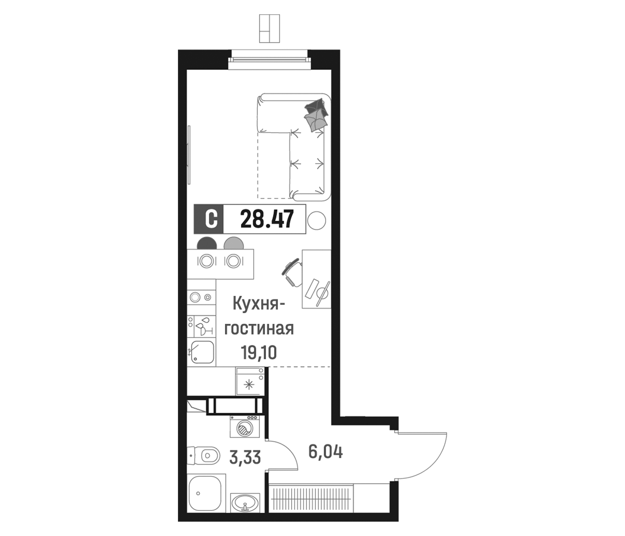 Планировка — Максималист, Студия, 28 м²