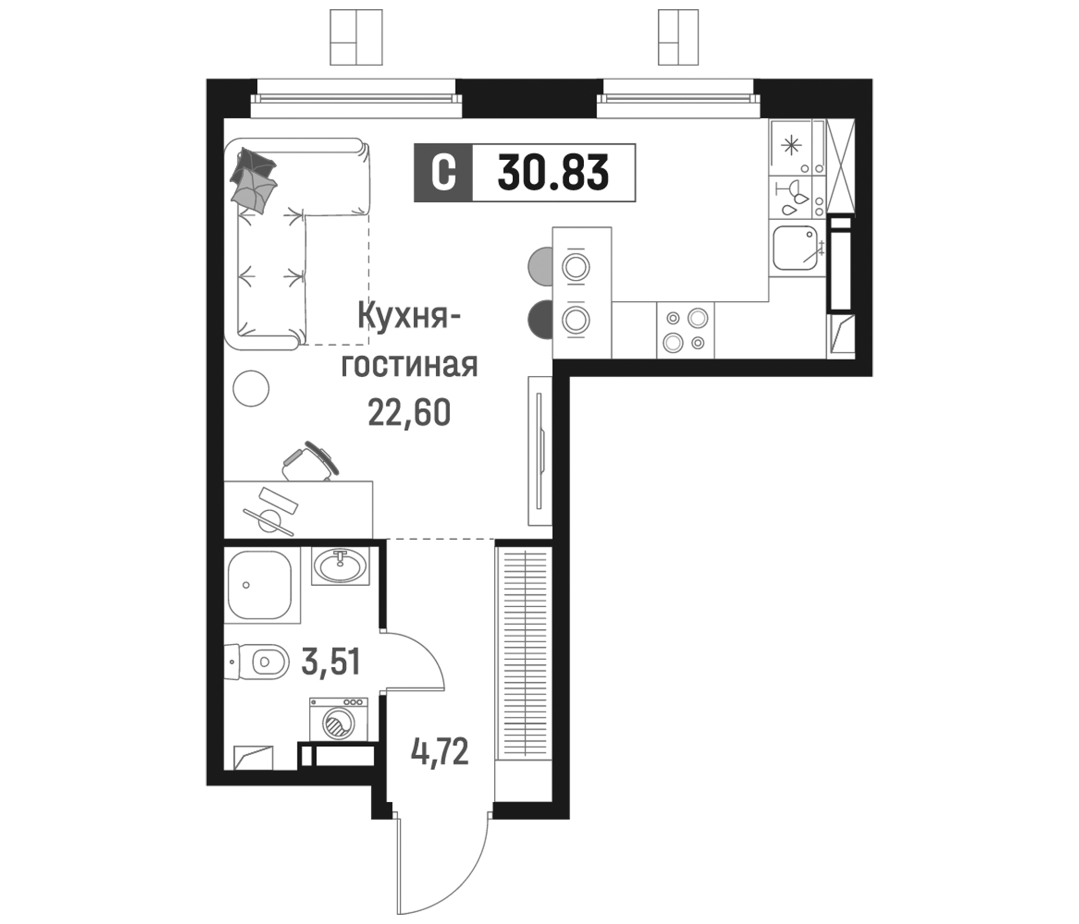 Планировка — Максималист, Студия, 31 м²