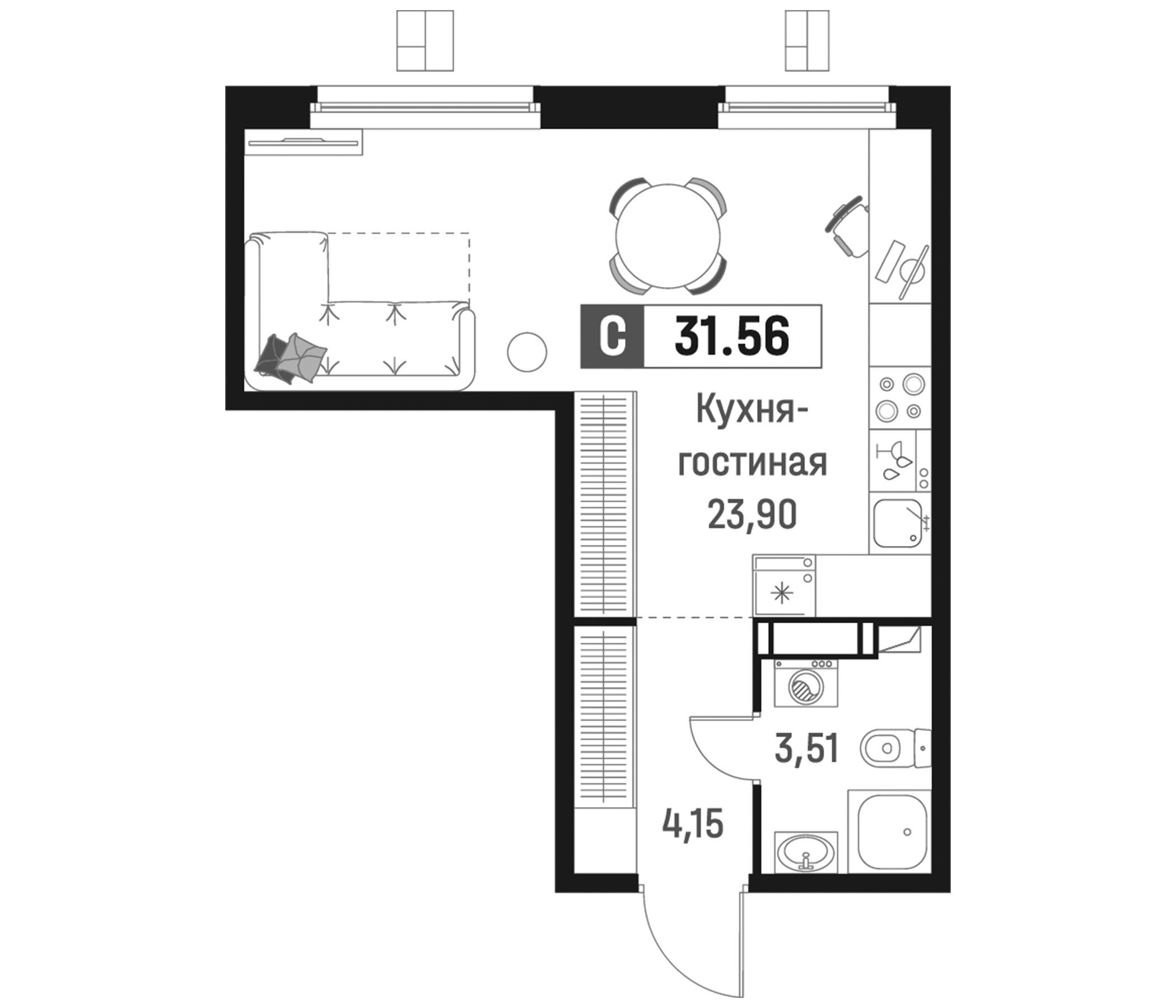 Планировка — Максималист, Студия, 32 м²