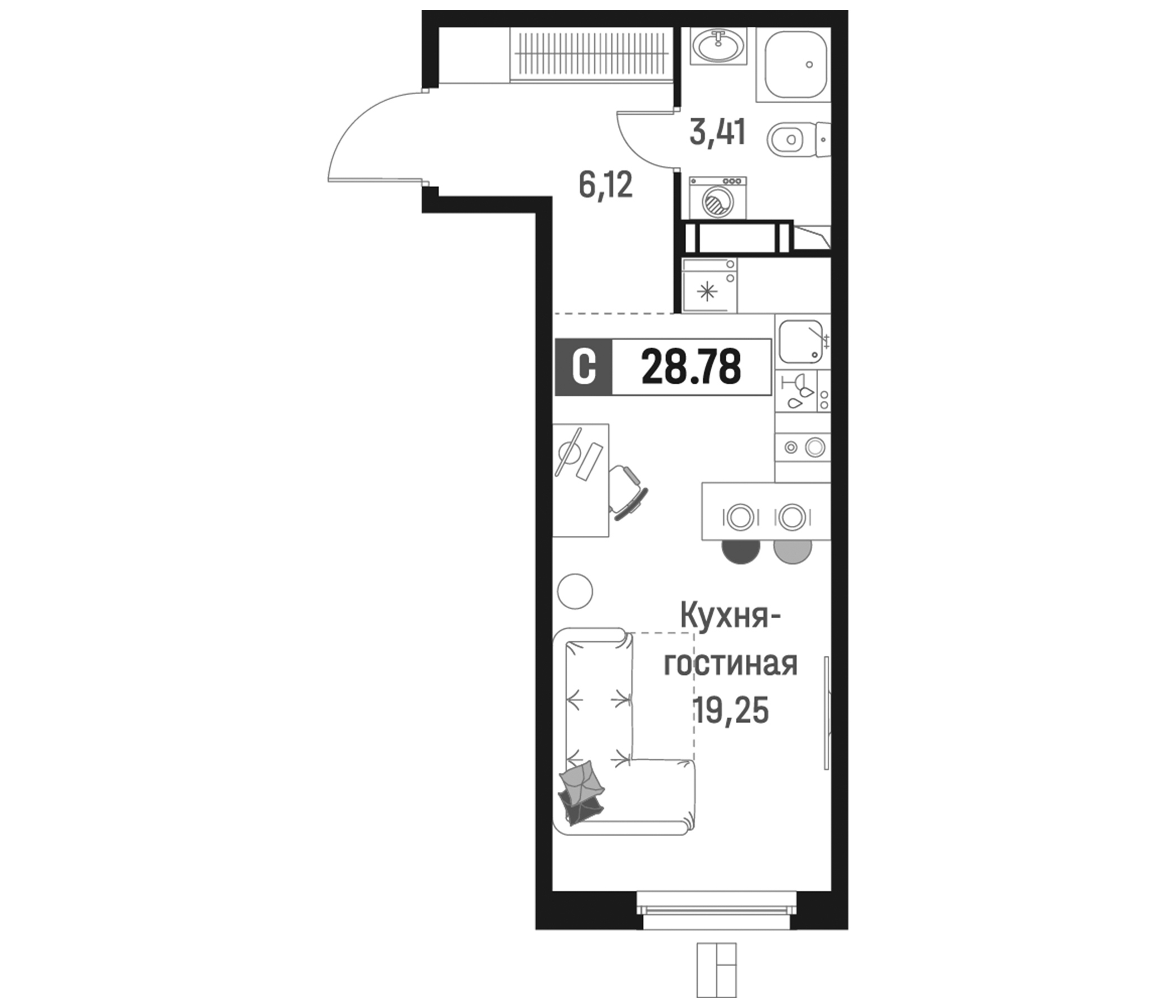Планировка — Максималист, Студия, 29 м²