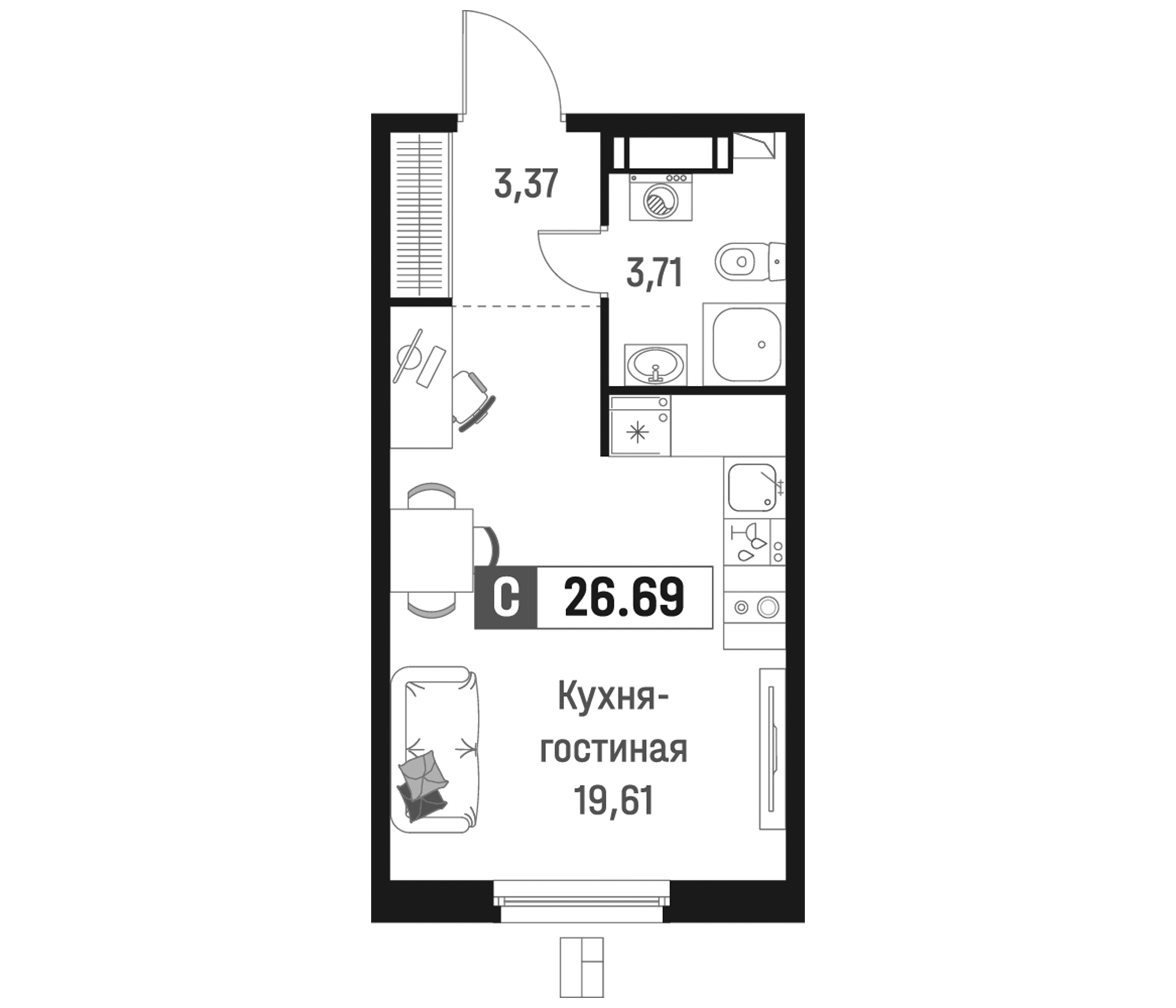 Планировка — Максималист, Студия, 27 м²