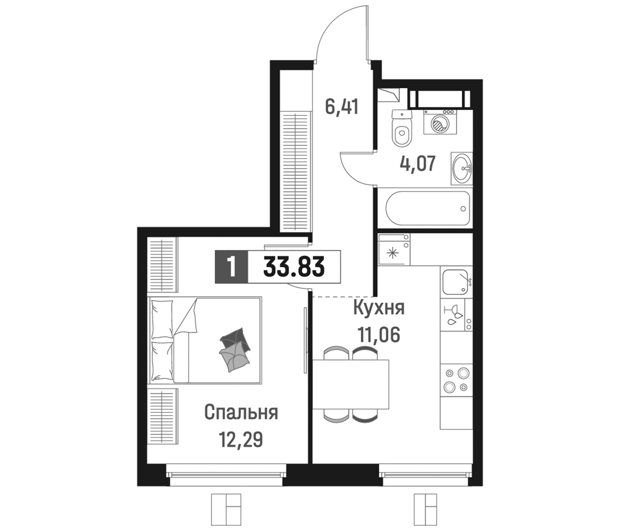 Планировка — Максималист, 1-комн., 34 м²