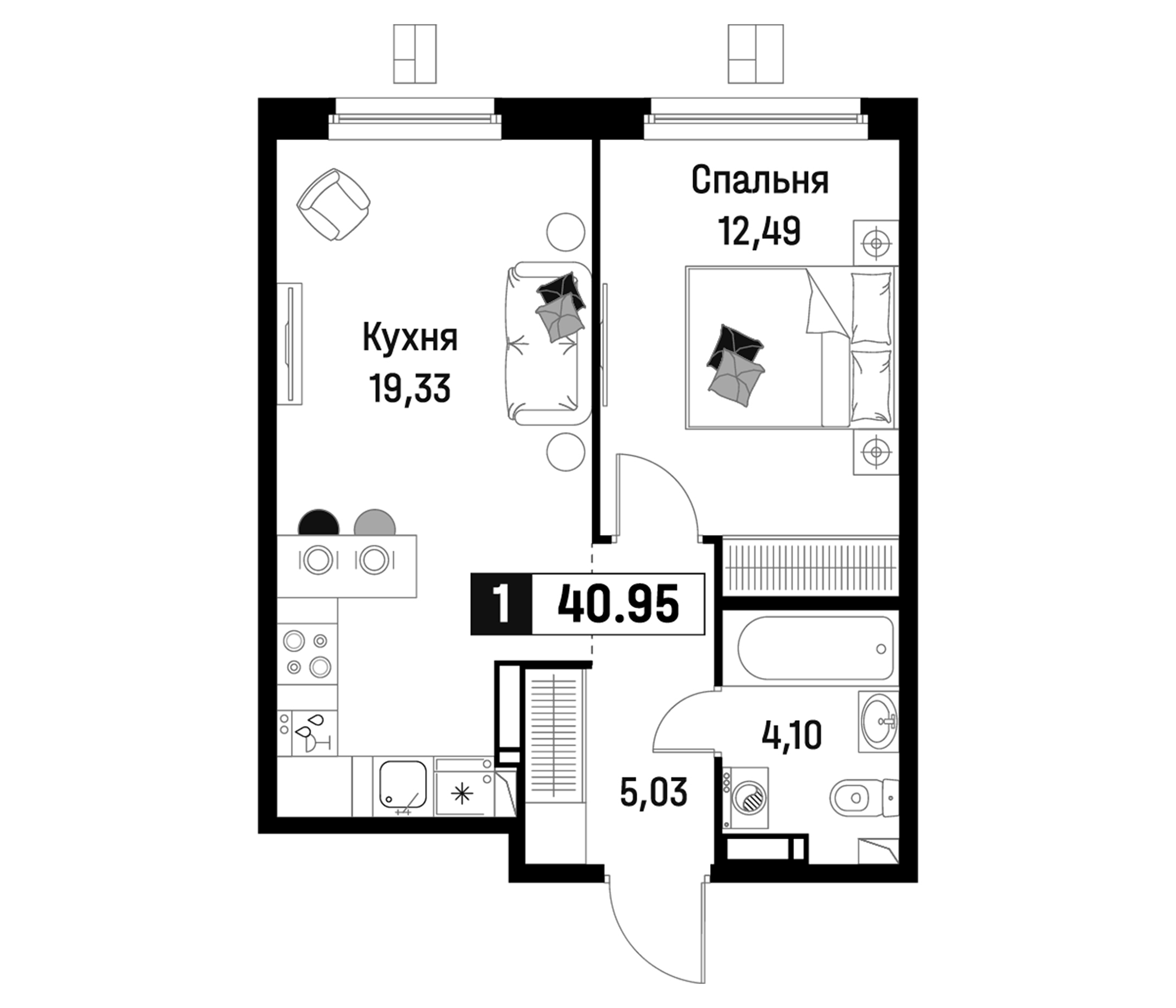 Планировка — Максималист, 2-комн., 41 м²