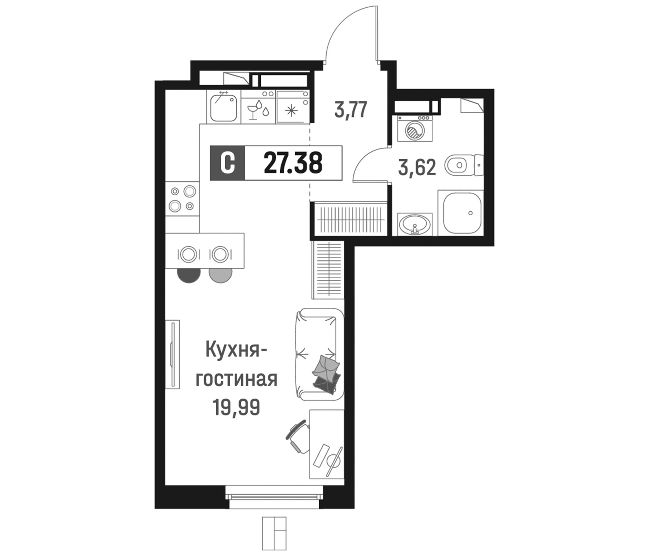 Планировка — Максималист, Студия, 27 м²