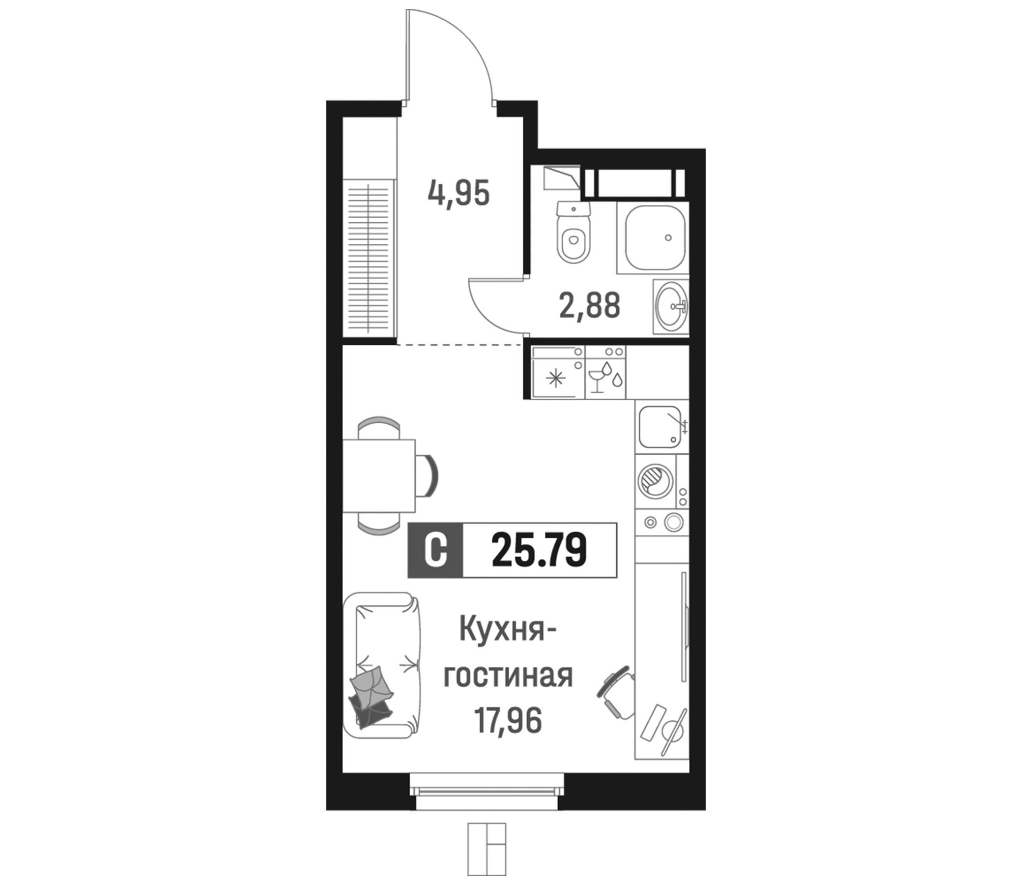 Планировка — Максималист, Студия, 26 м²