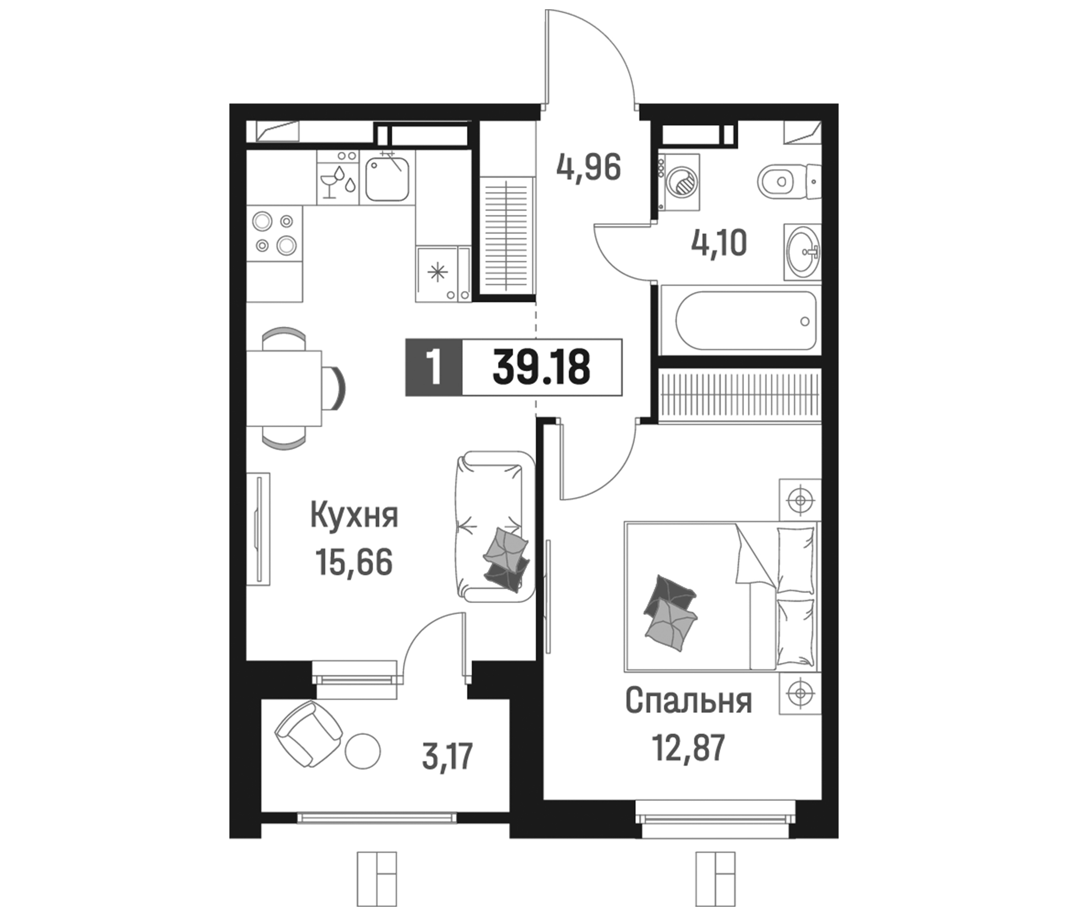 Планировка — Максималист, 2-комн., 38 м²