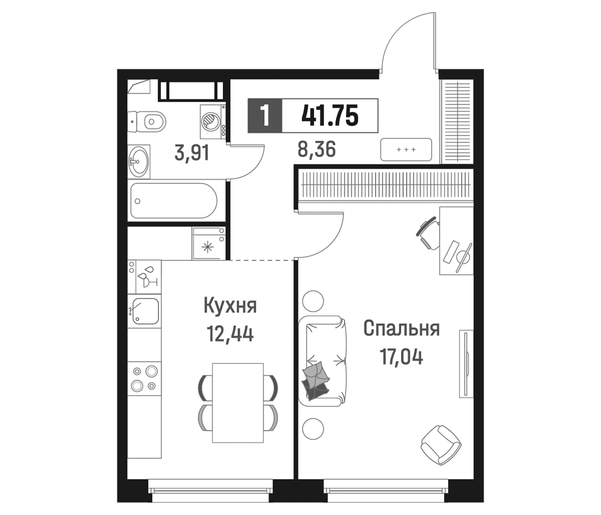 Планировка — Максималист, 1-комн., 42 м²