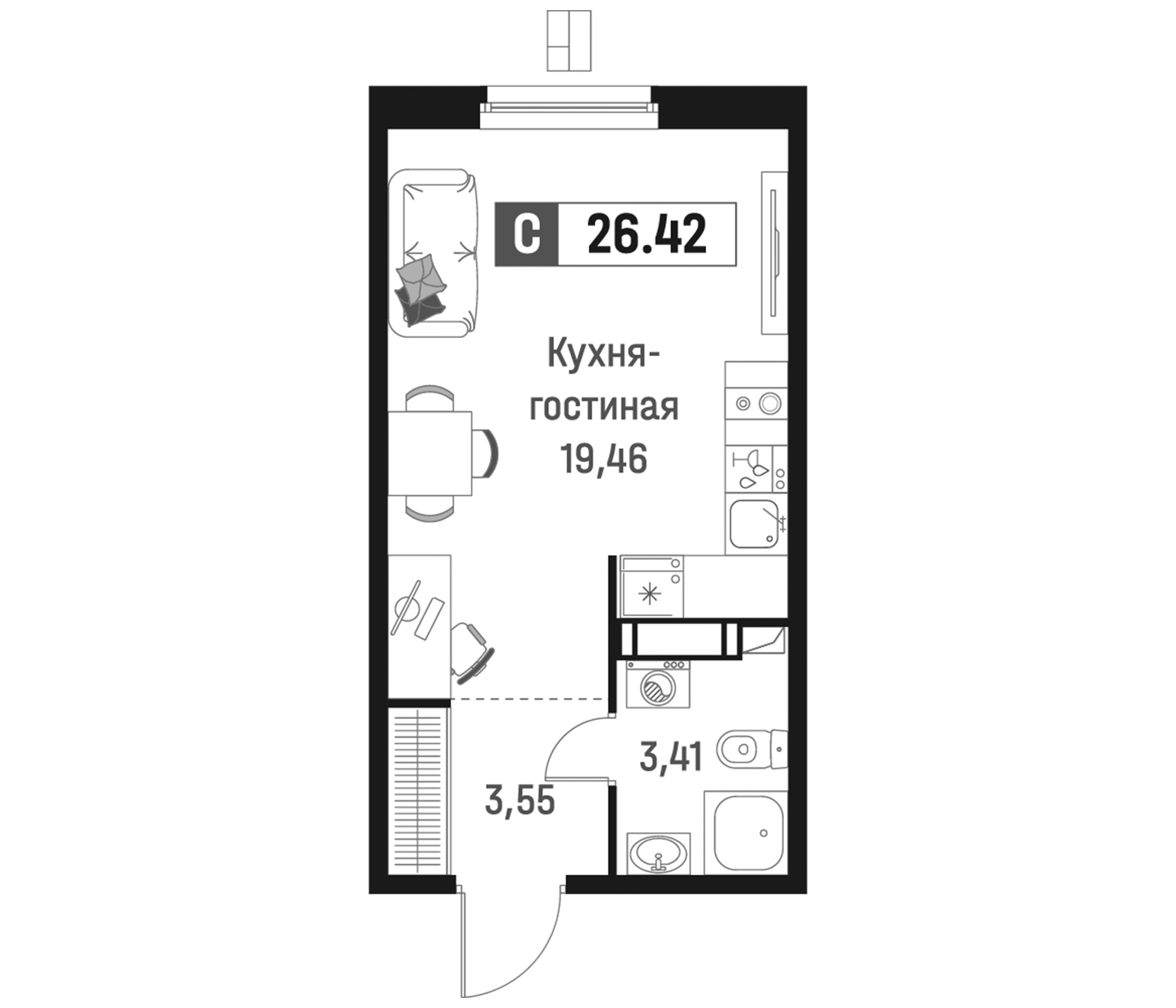 Планировка — Максималист, Студия, 26 м²