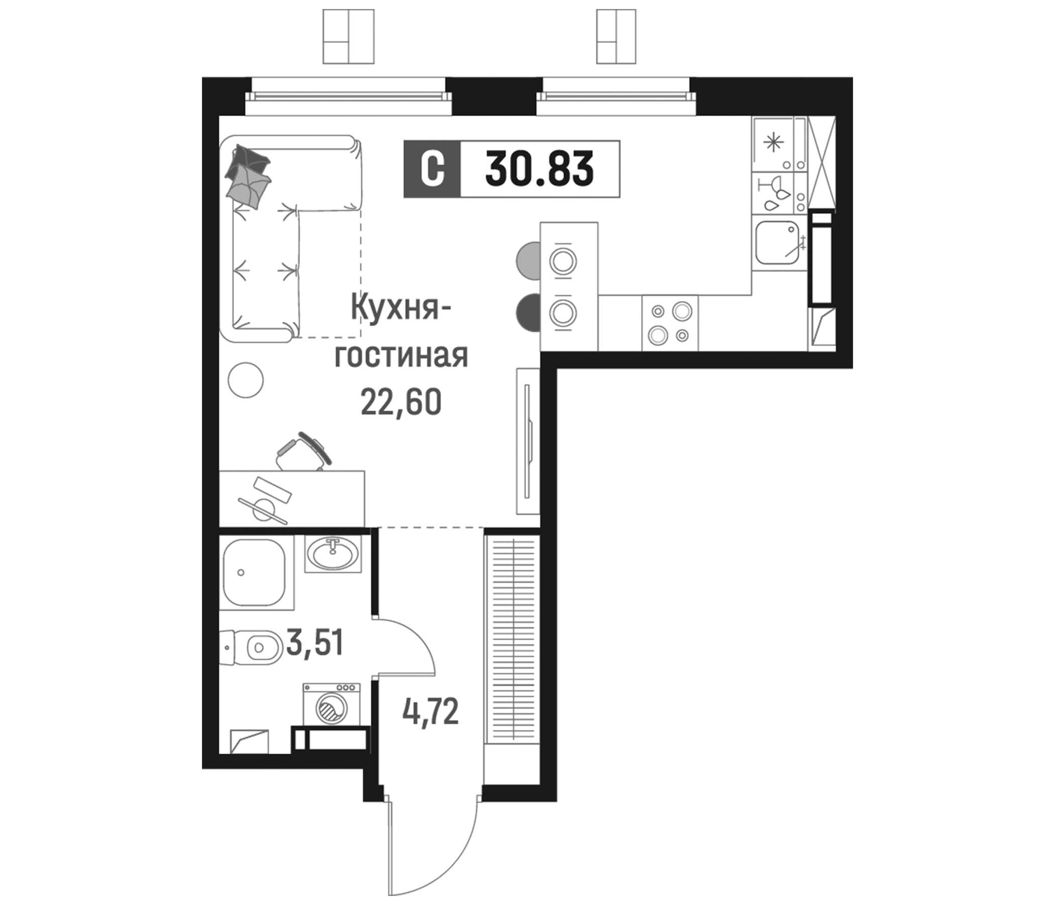 Планировка — Максималист, Студия, 31 м²