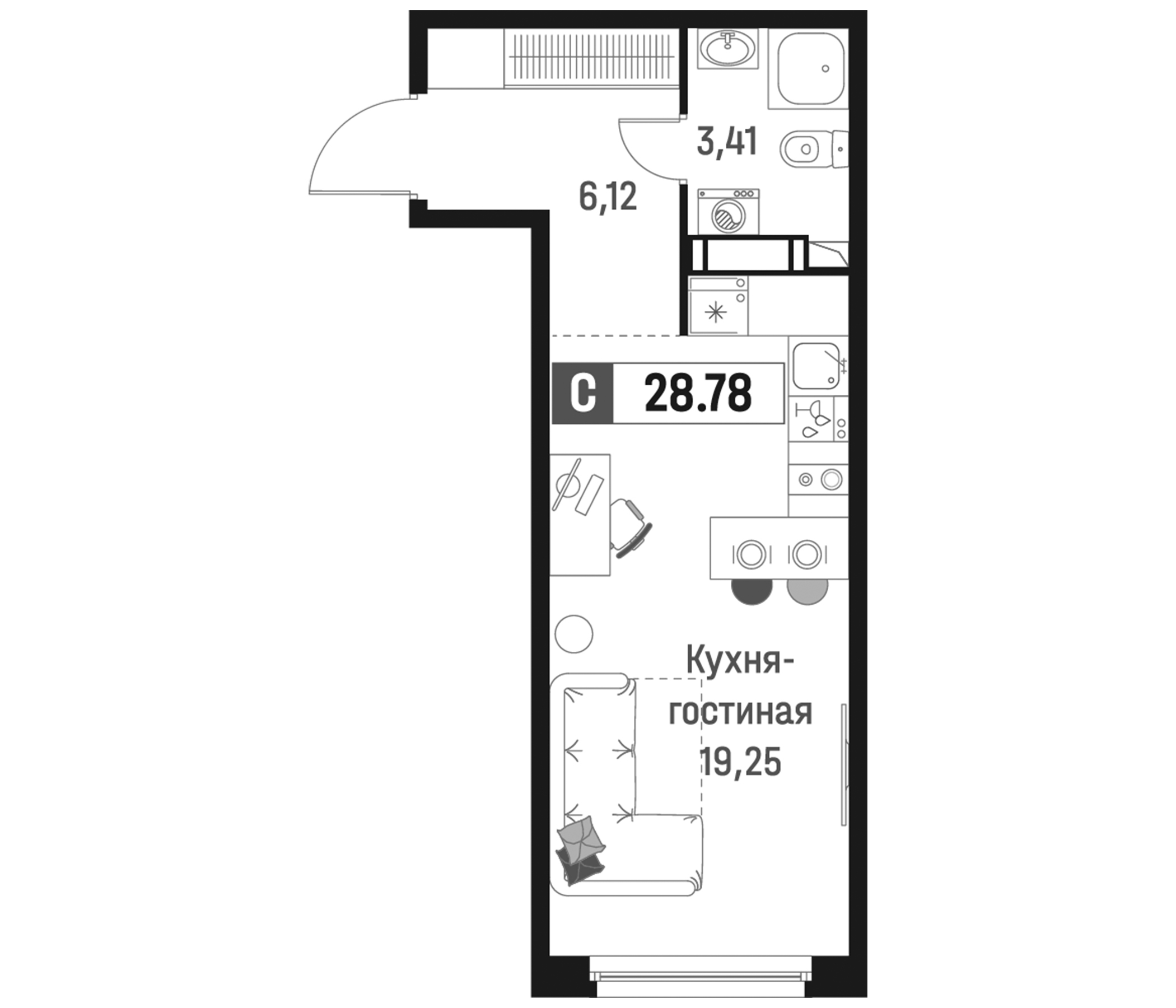 Планировка — Максималист, Студия, 29 м²