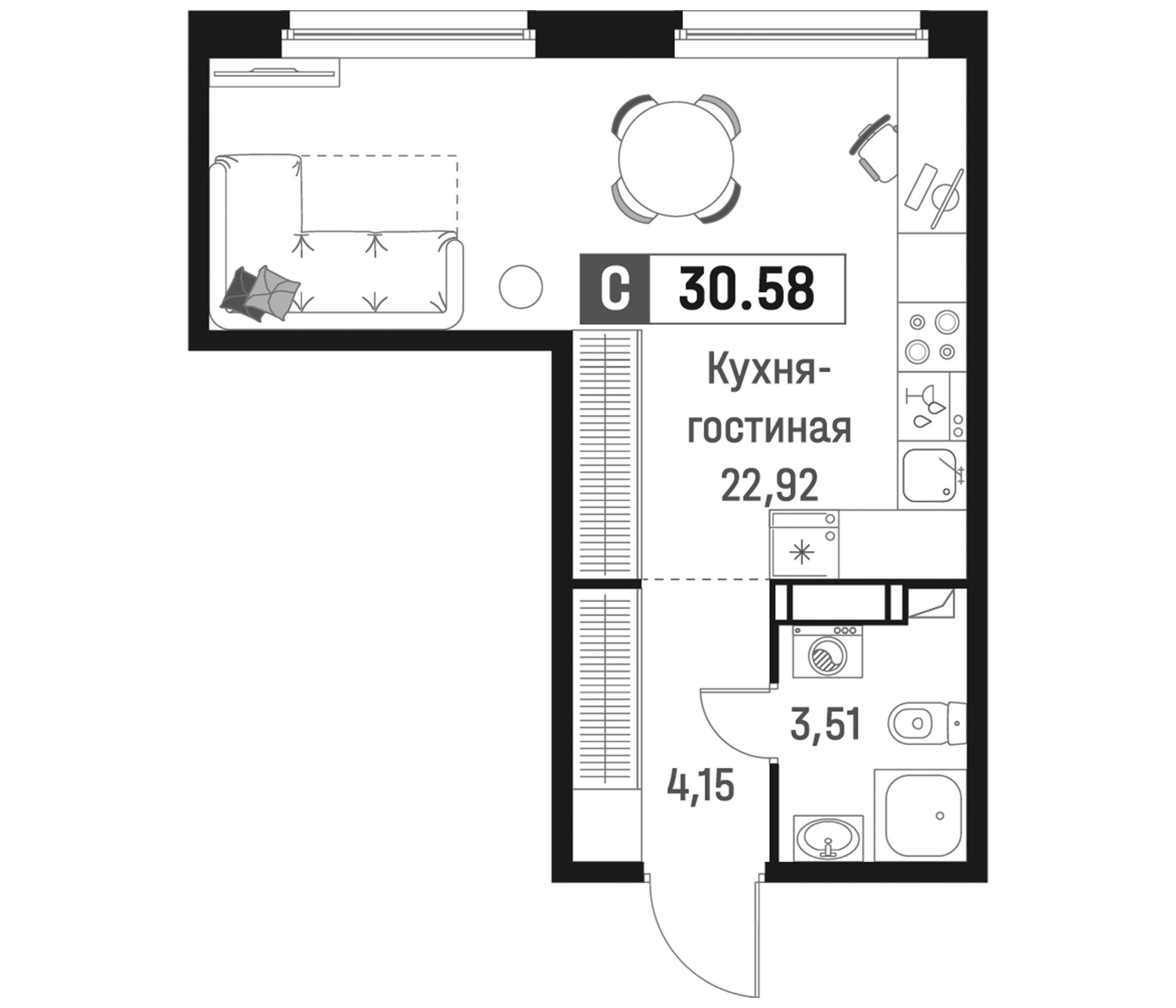 Планировка — Максималист, Студия, 31 м²