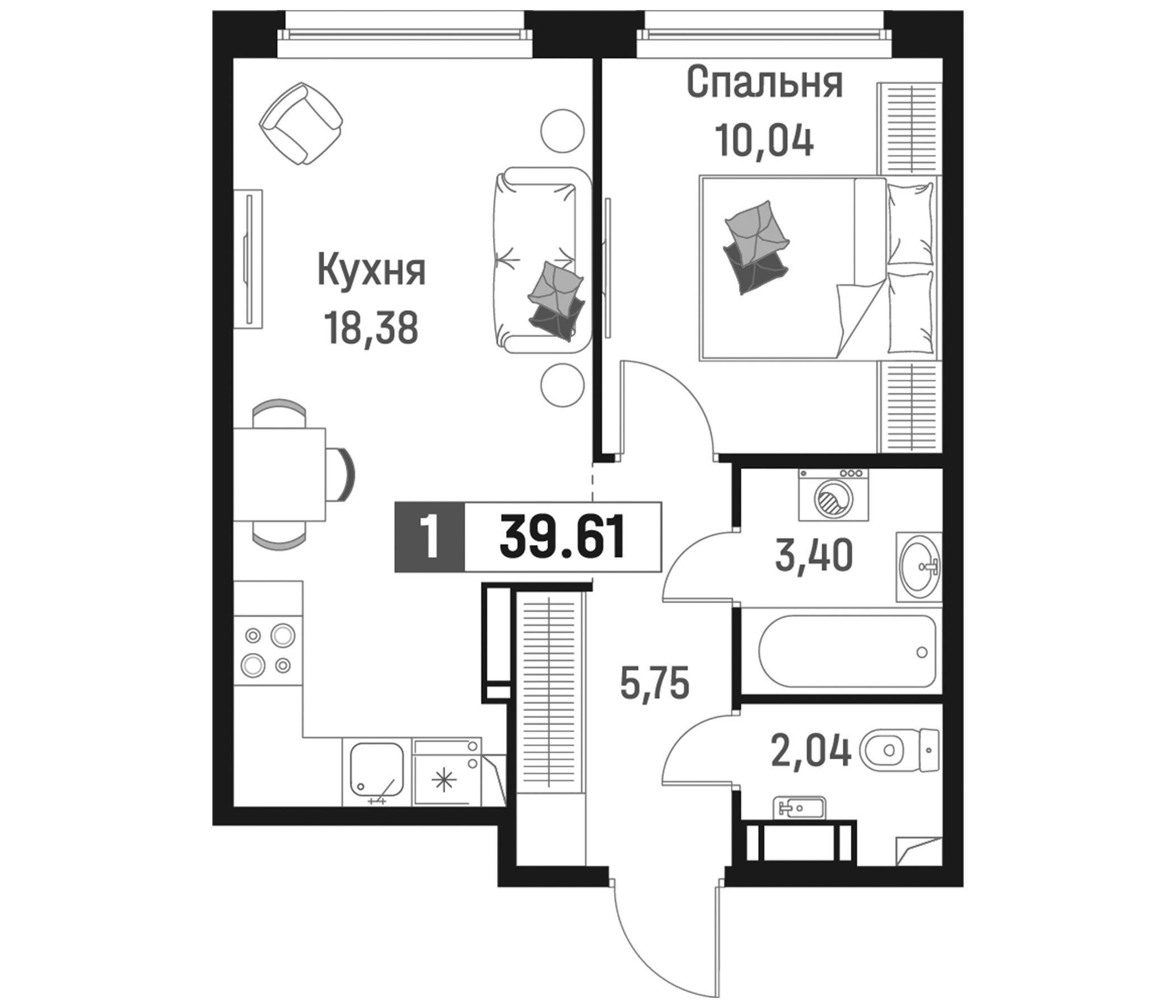 Планировка — Максималист, 2-комн., 40 м²