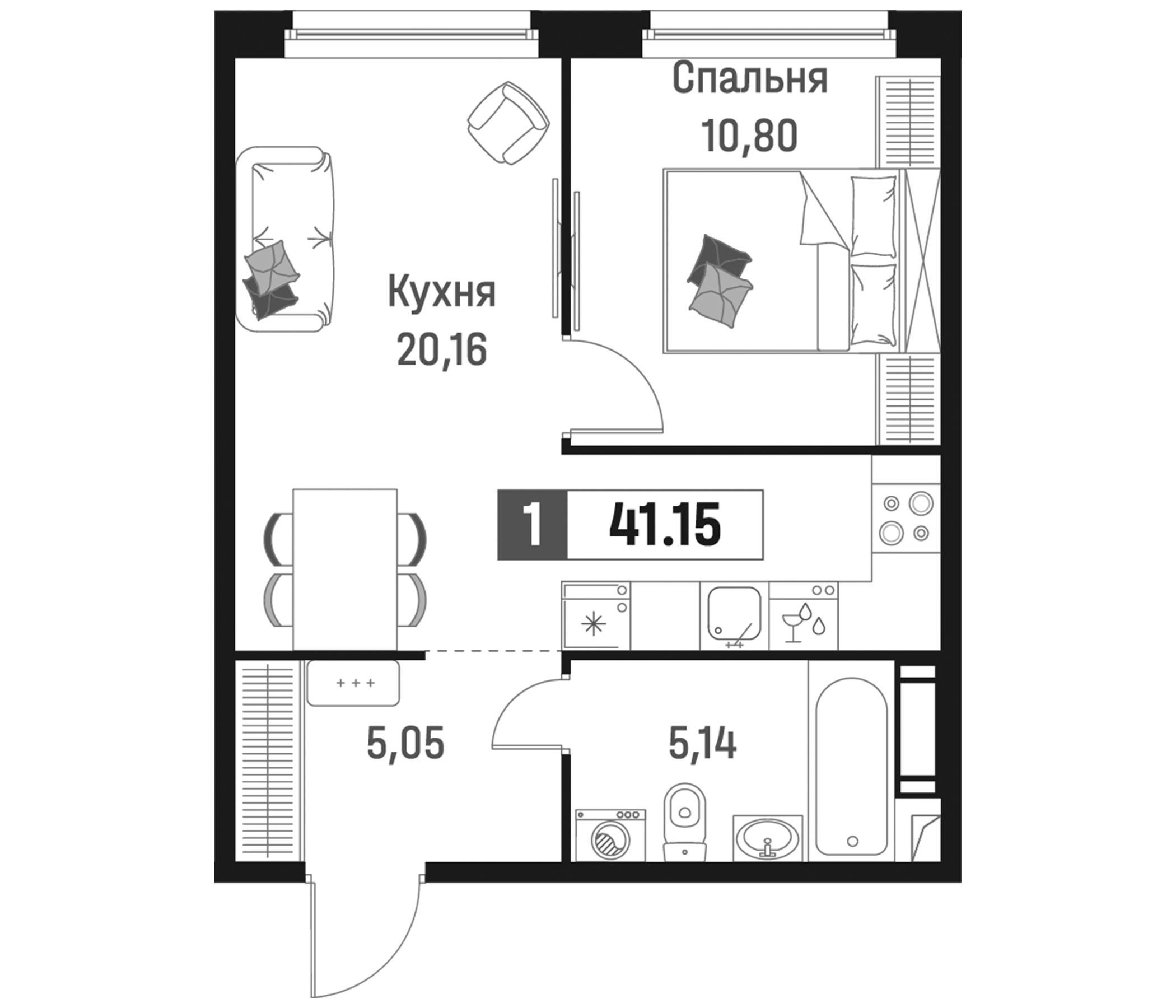 Планировка — Максималист, 2-комн., 41 м²