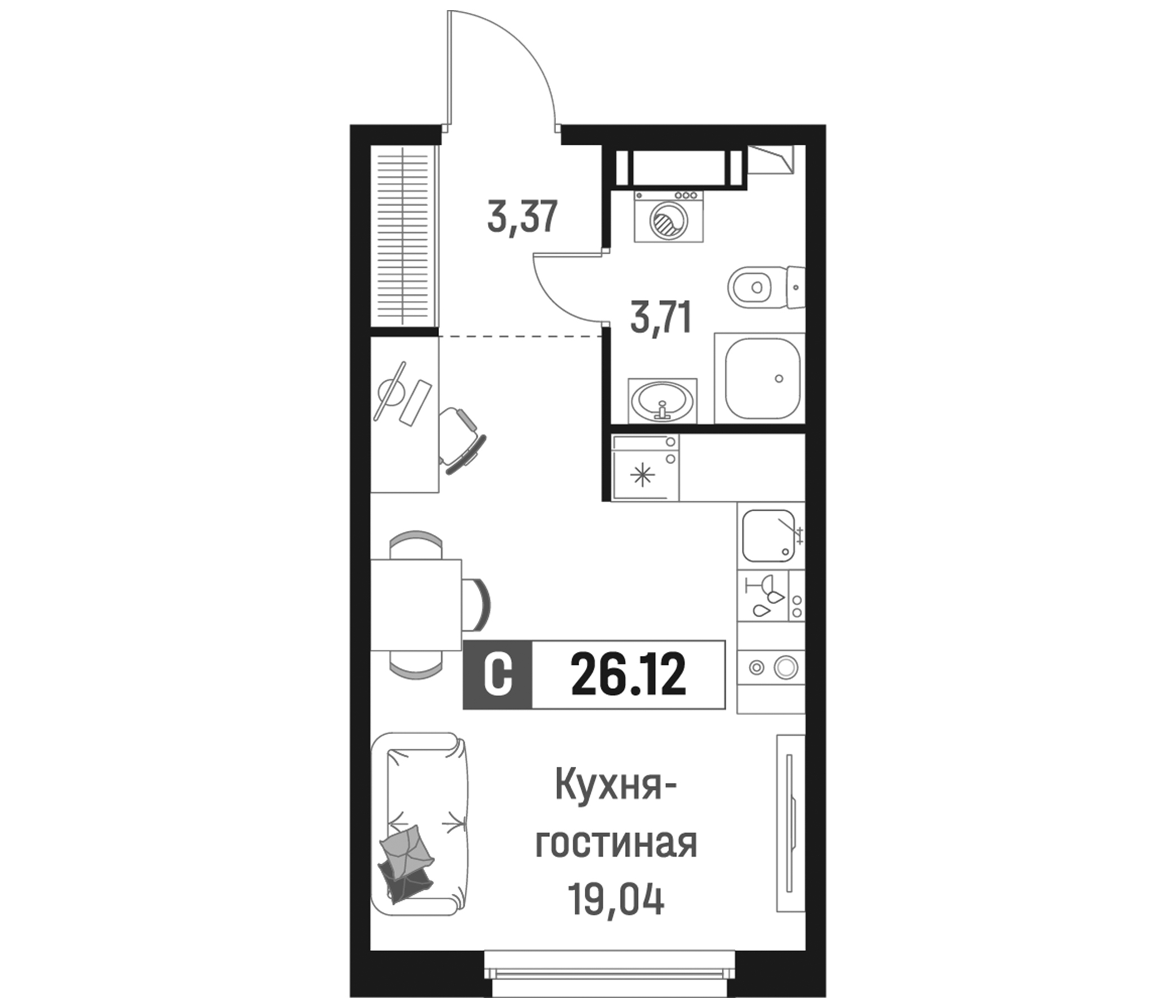 Планировка — Максималист, Студия, 26 м²