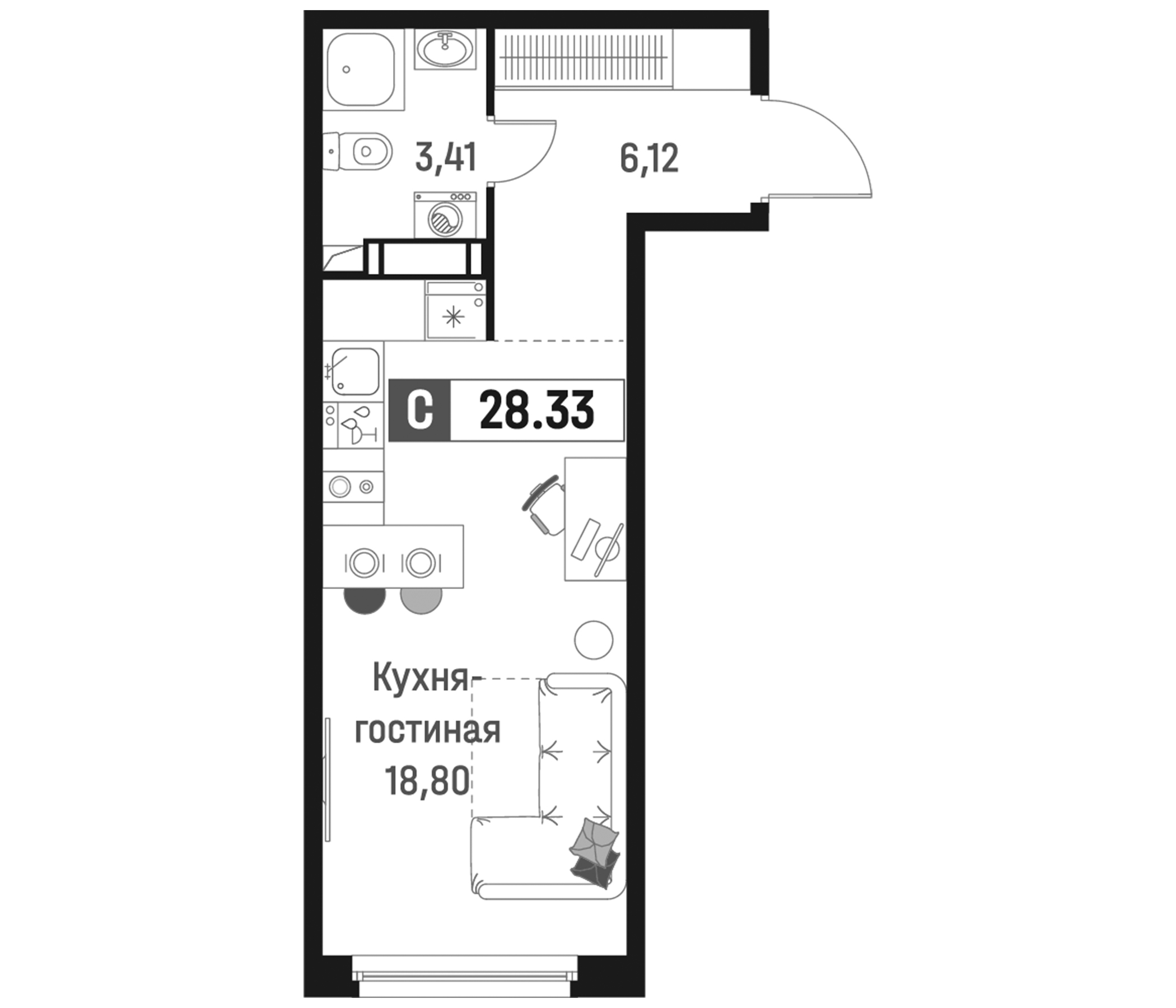 Планировка — Максималист, Студия, 28 м²