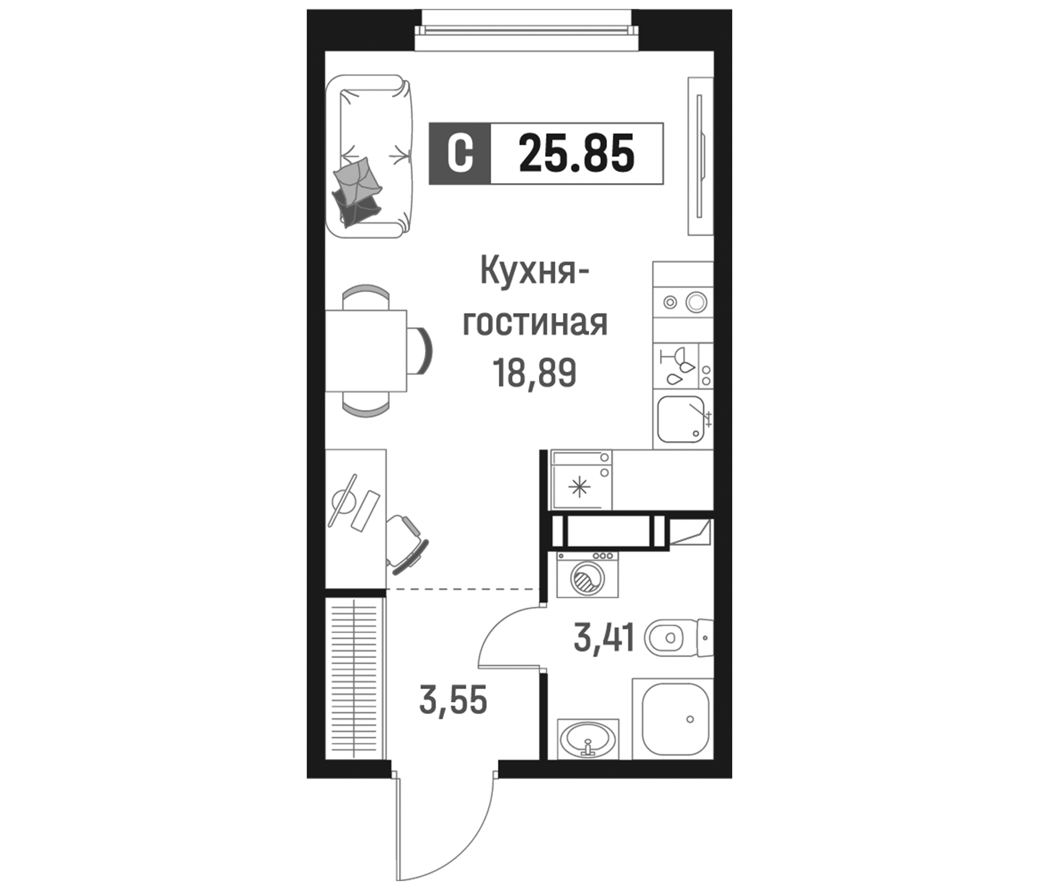 Планировка — Максималист, Студия, 26 м²