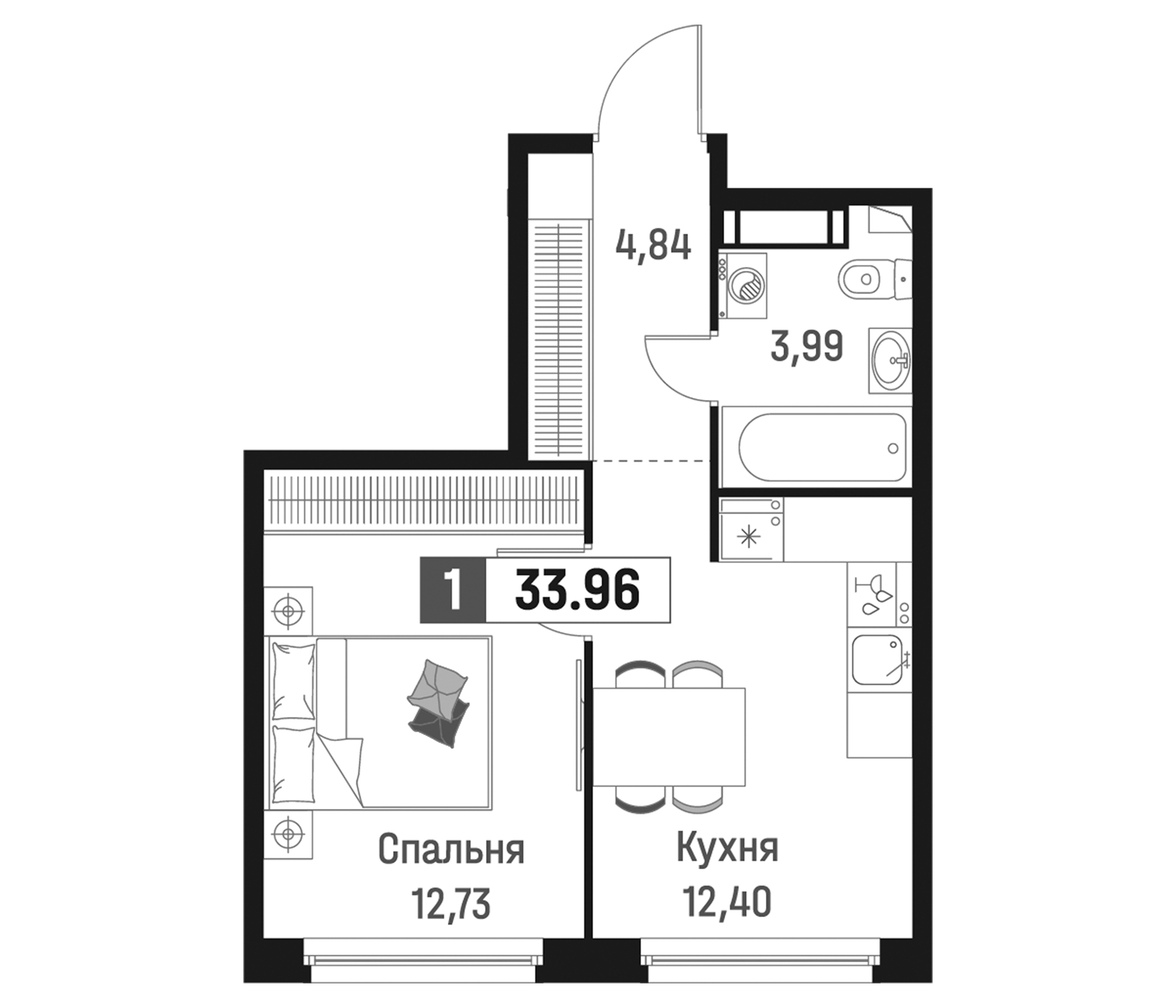 Планировка — Максималист, 1-комн., 34 м²