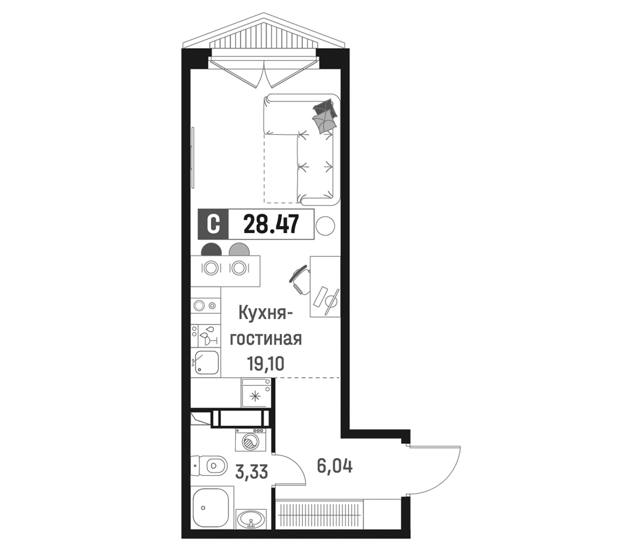 Планировка — Максималист, Студия, 28 м²