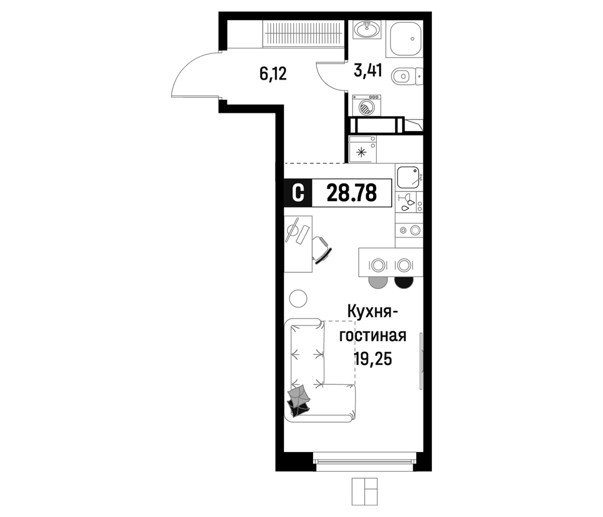 Планировка — Максималист, Студия, 29 м²