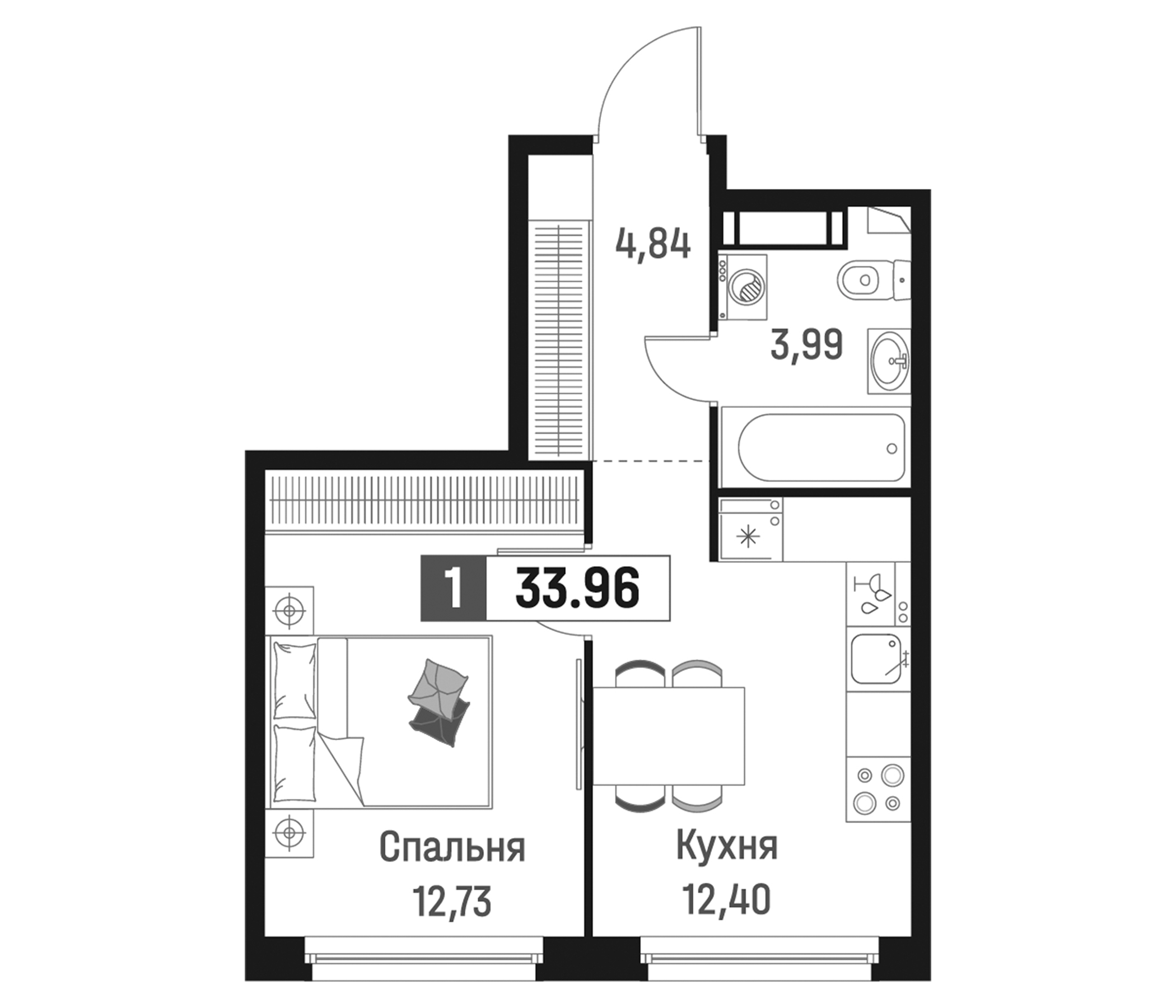 Планировка — Максималист, 1-комн., 34 м²