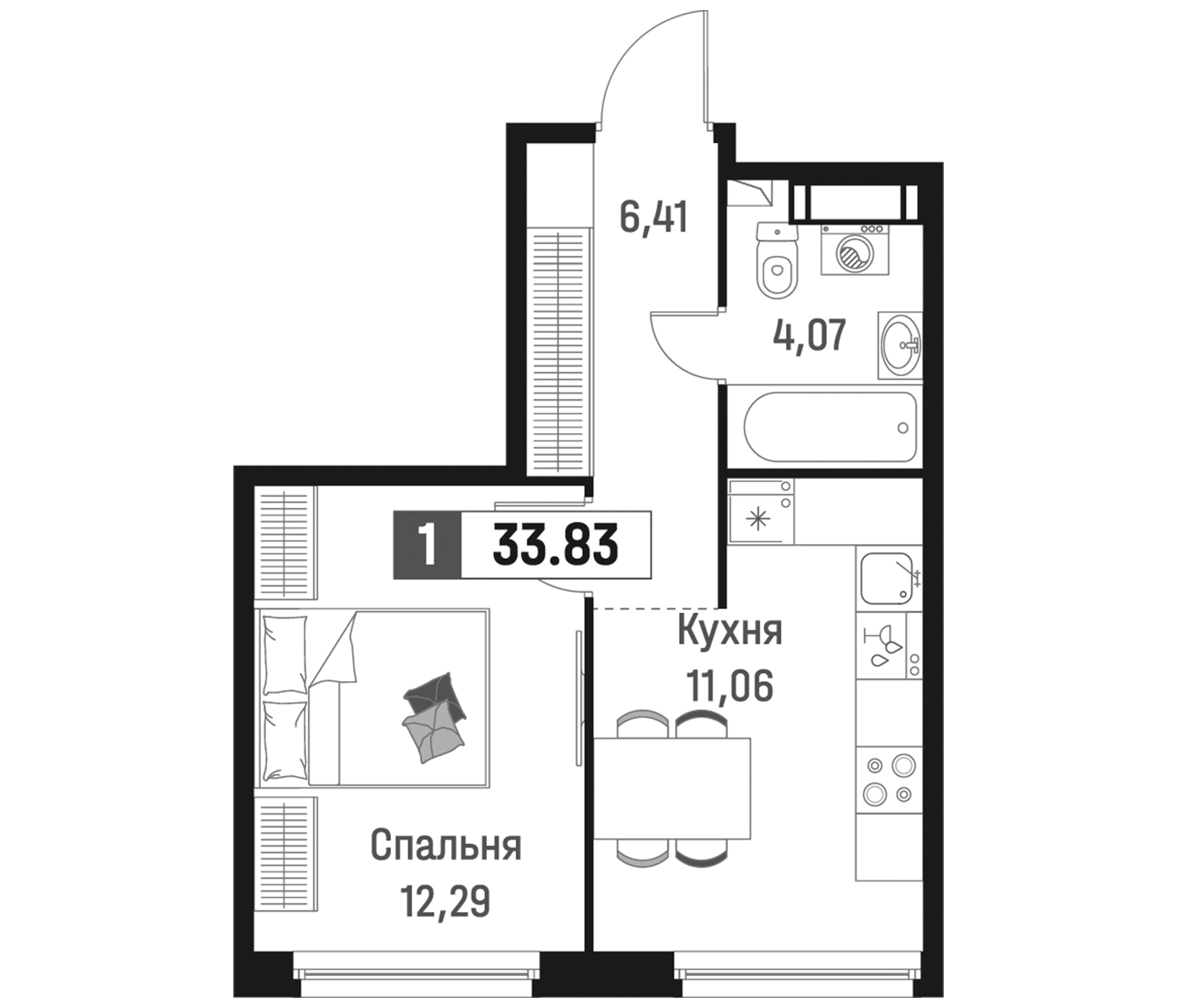 Планировка — Максималист, 1-комн., 34 м²