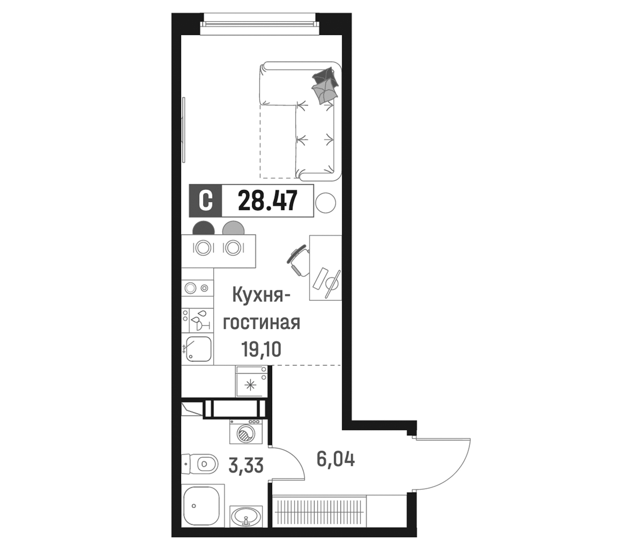 Планировка — Максималист, Студия, 28 м²