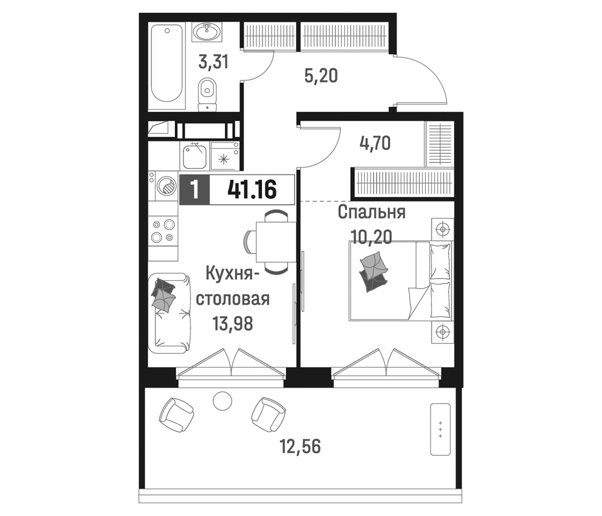 Планировка — Максималист, 1-комн., 37 м²