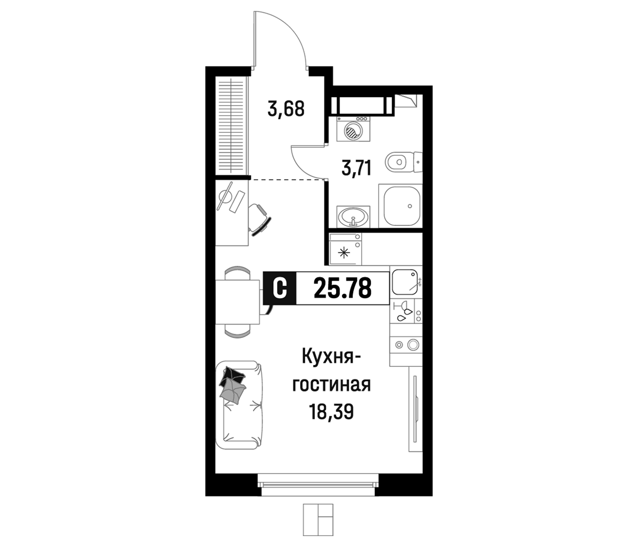 Планировка — Максималист, Студия, 26 м²