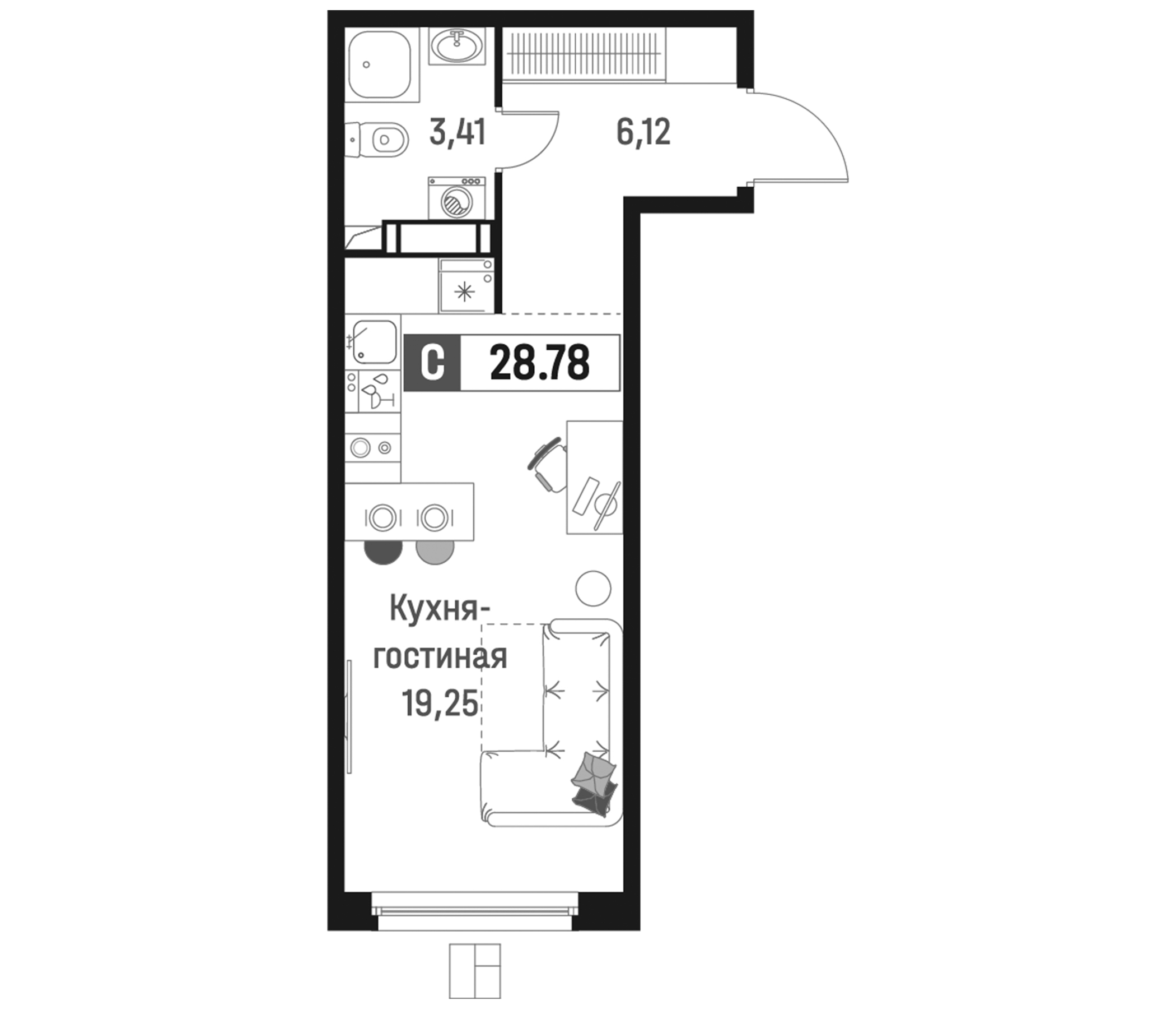 Планировка — Максималист, Студия, 29 м²