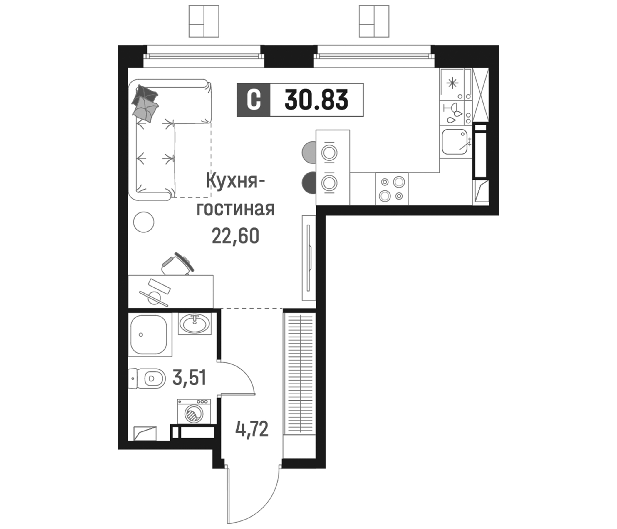Планировка — Максималист, Студия, 31 м²