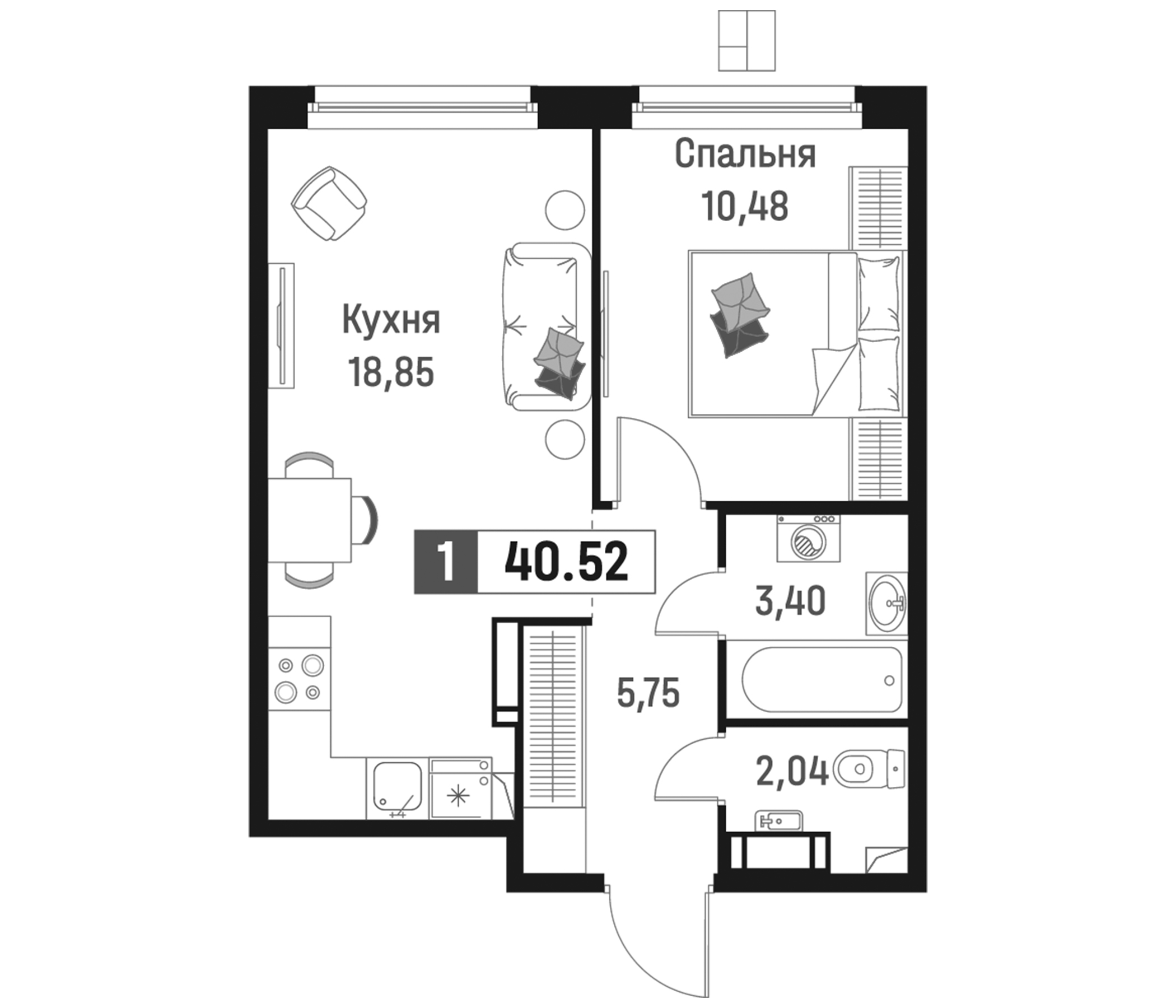 Планировка — Максималист, 2-комн., 41 м²