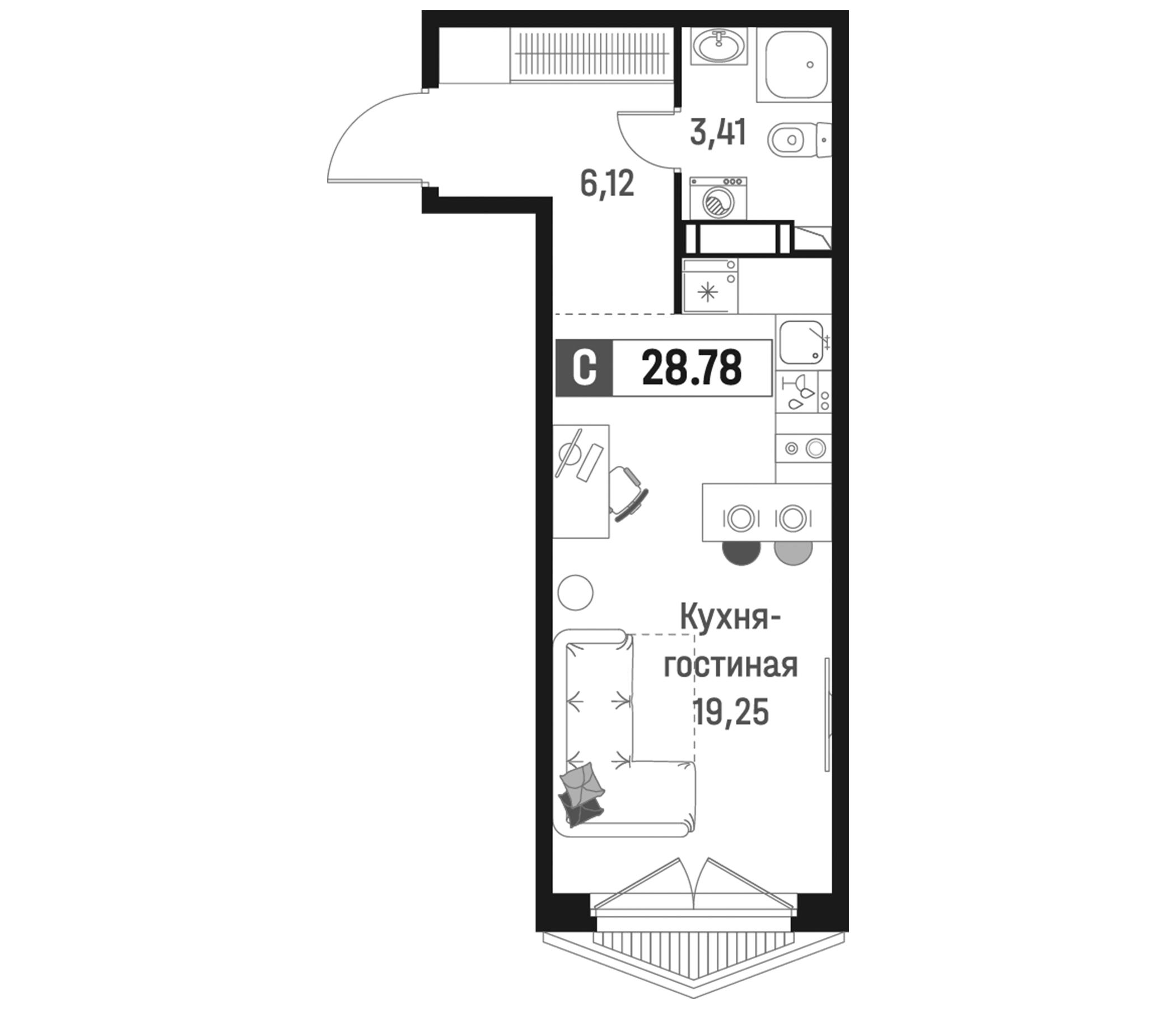 Планировка — Максималист, Студия, 29 м²