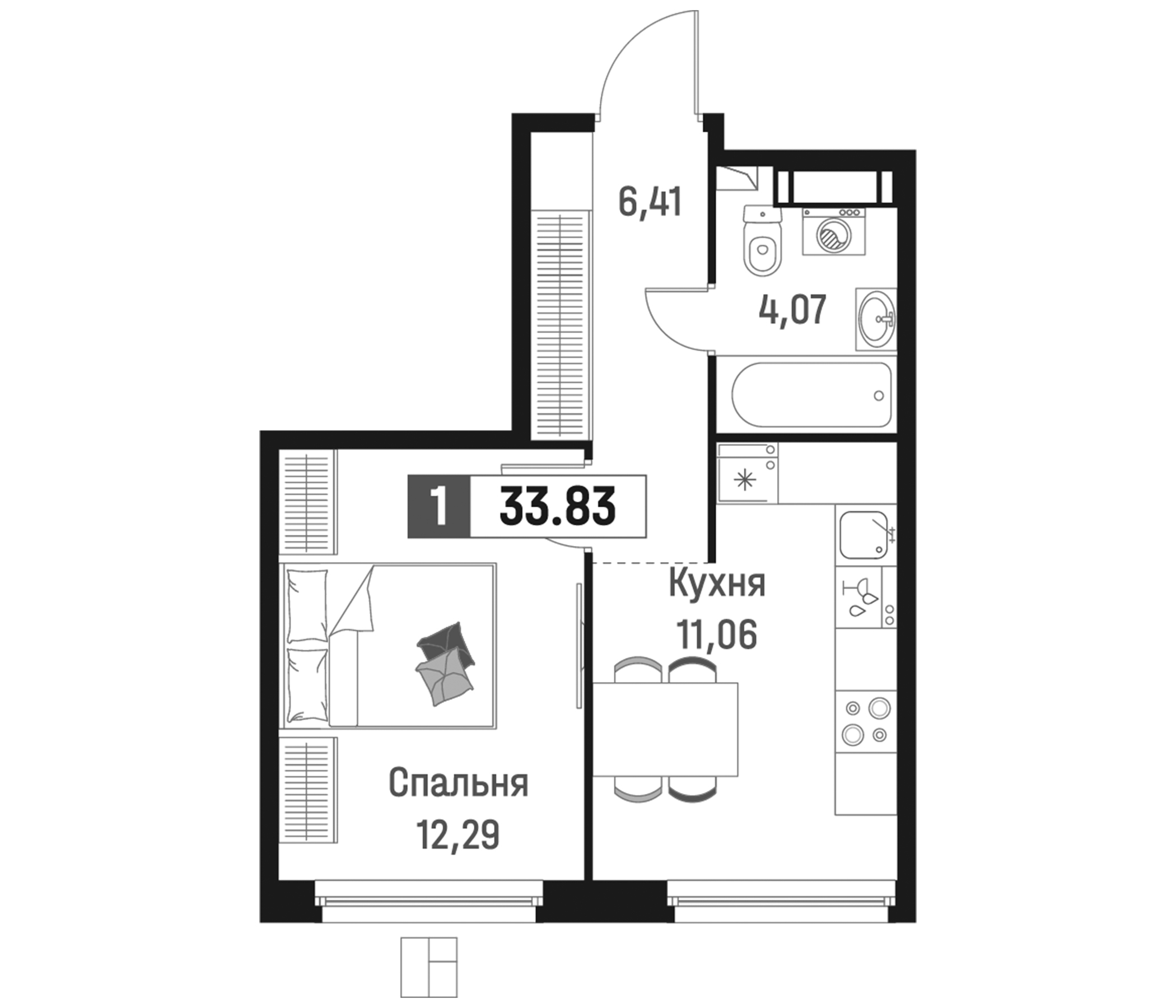 Планировка — Максималист, 1-комн., 34 м²