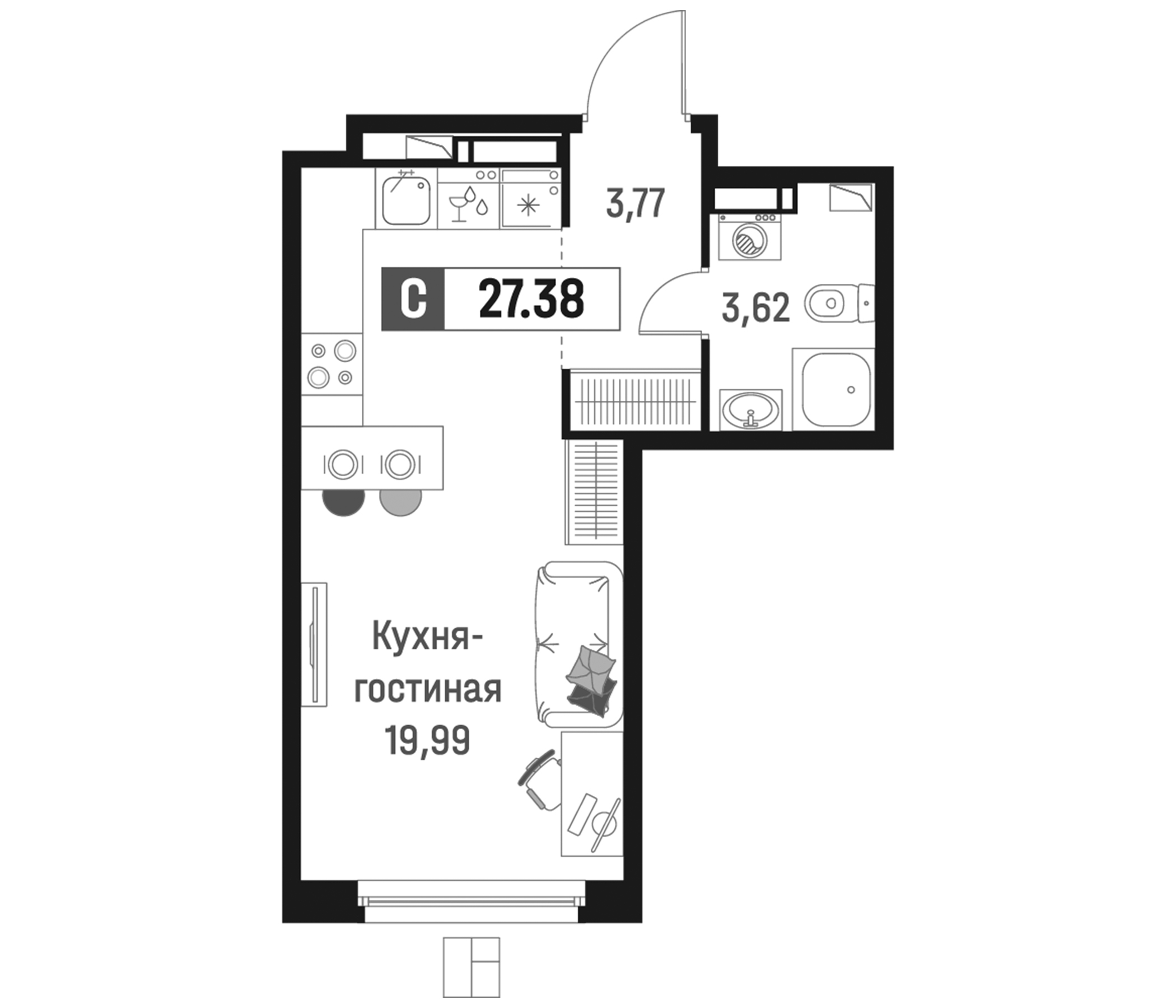 Планировка — Максималист, Студия, 27 м²