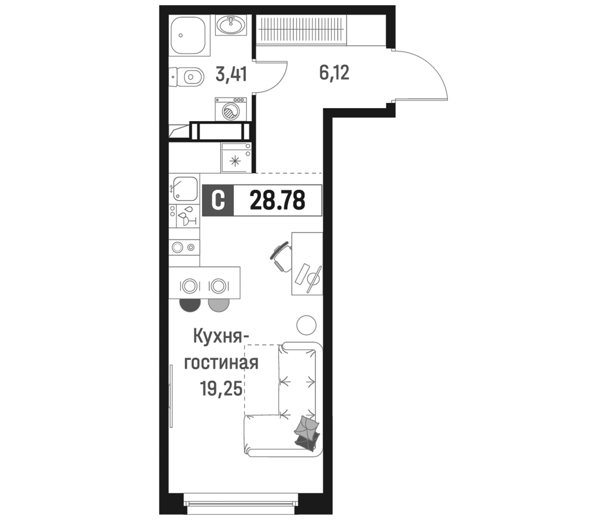 Планировка — Максималист, Студия, 29 м²