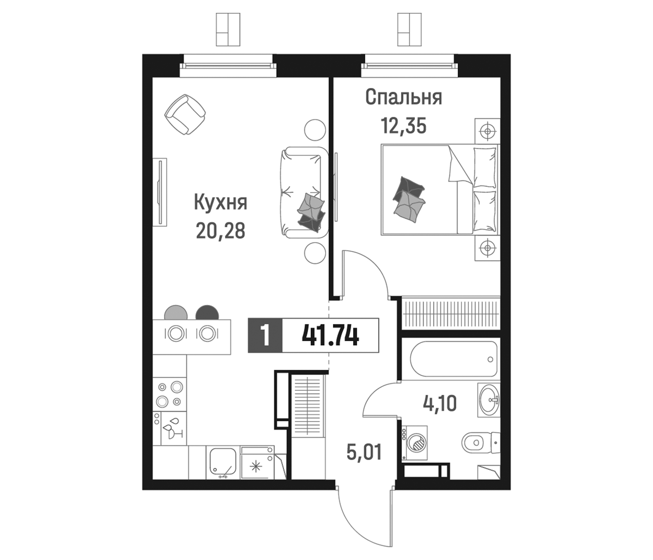 Планировка — Максималист, 2-комн., 42 м²
