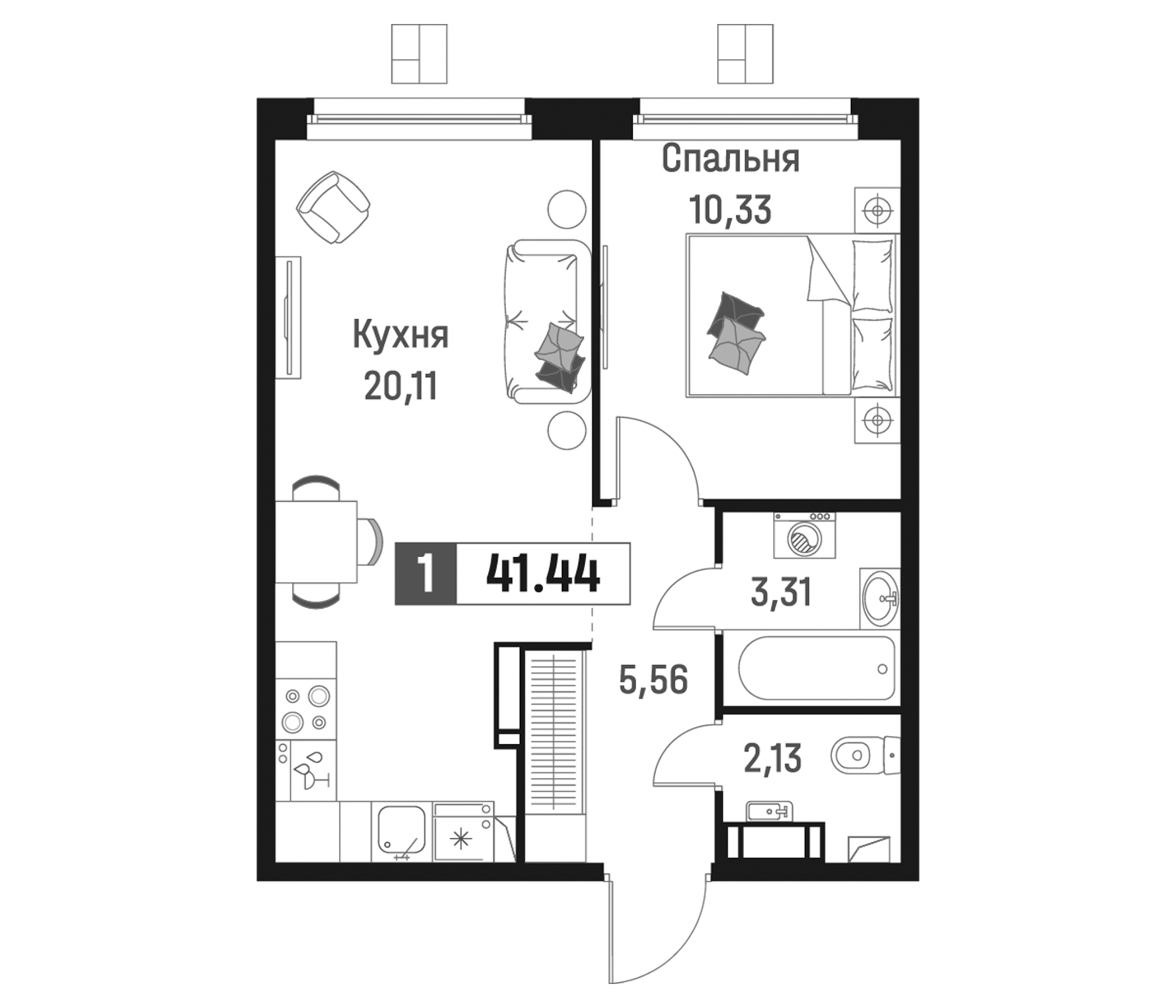 Планировка — Максималист, 2-комн., 41 м²