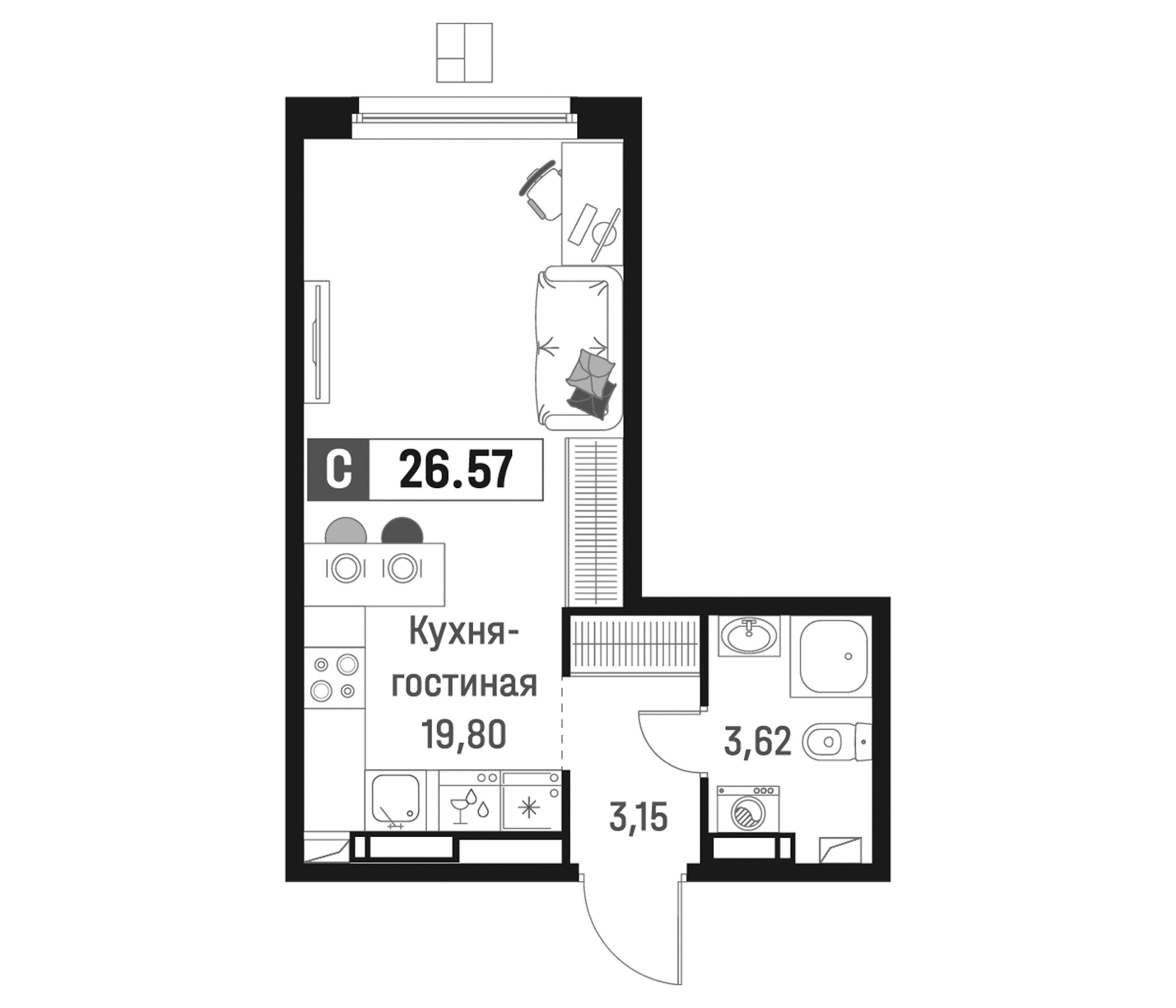 Планировка — Максималист, Студия, 27 м²