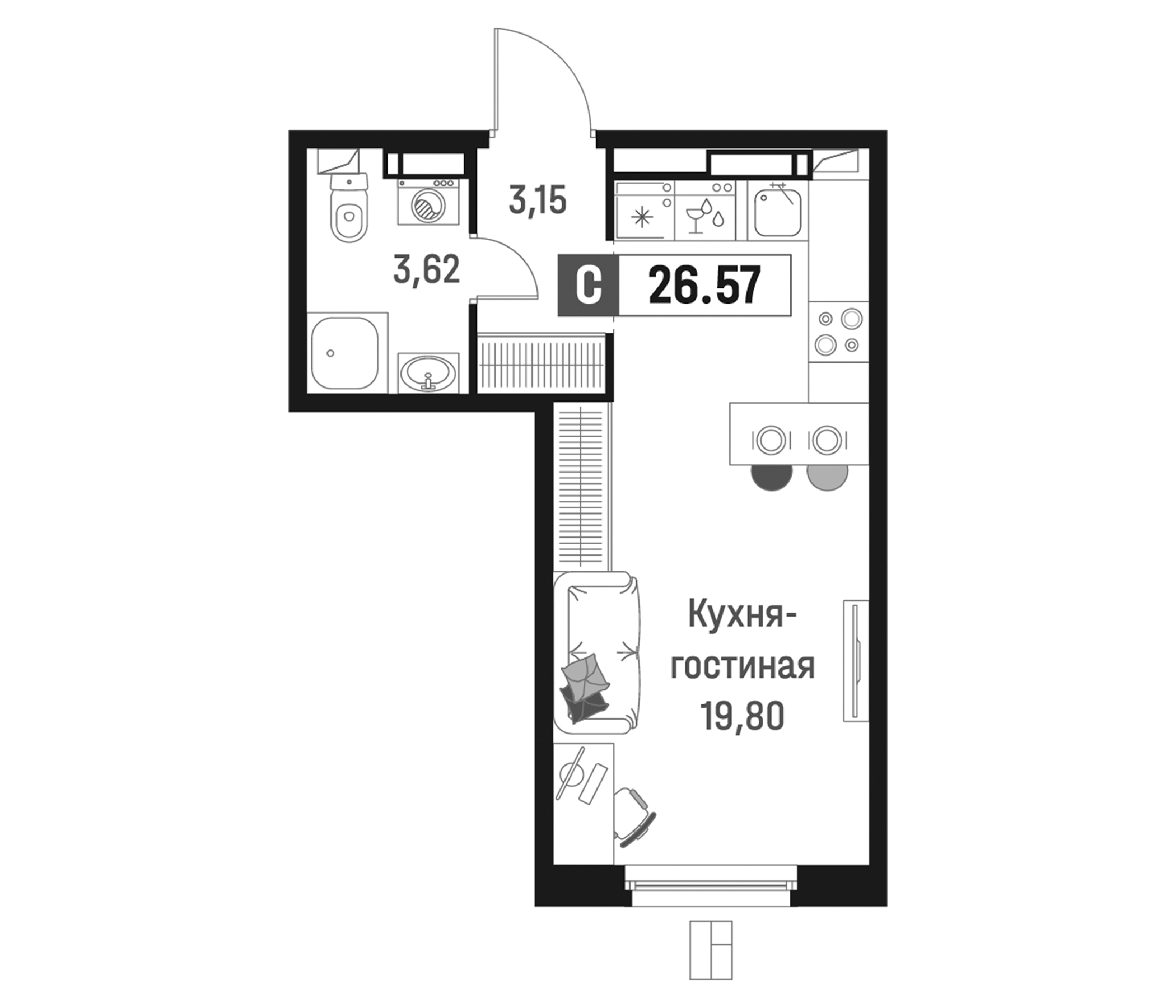 Планировка — Максималист, Студия, 27 м²