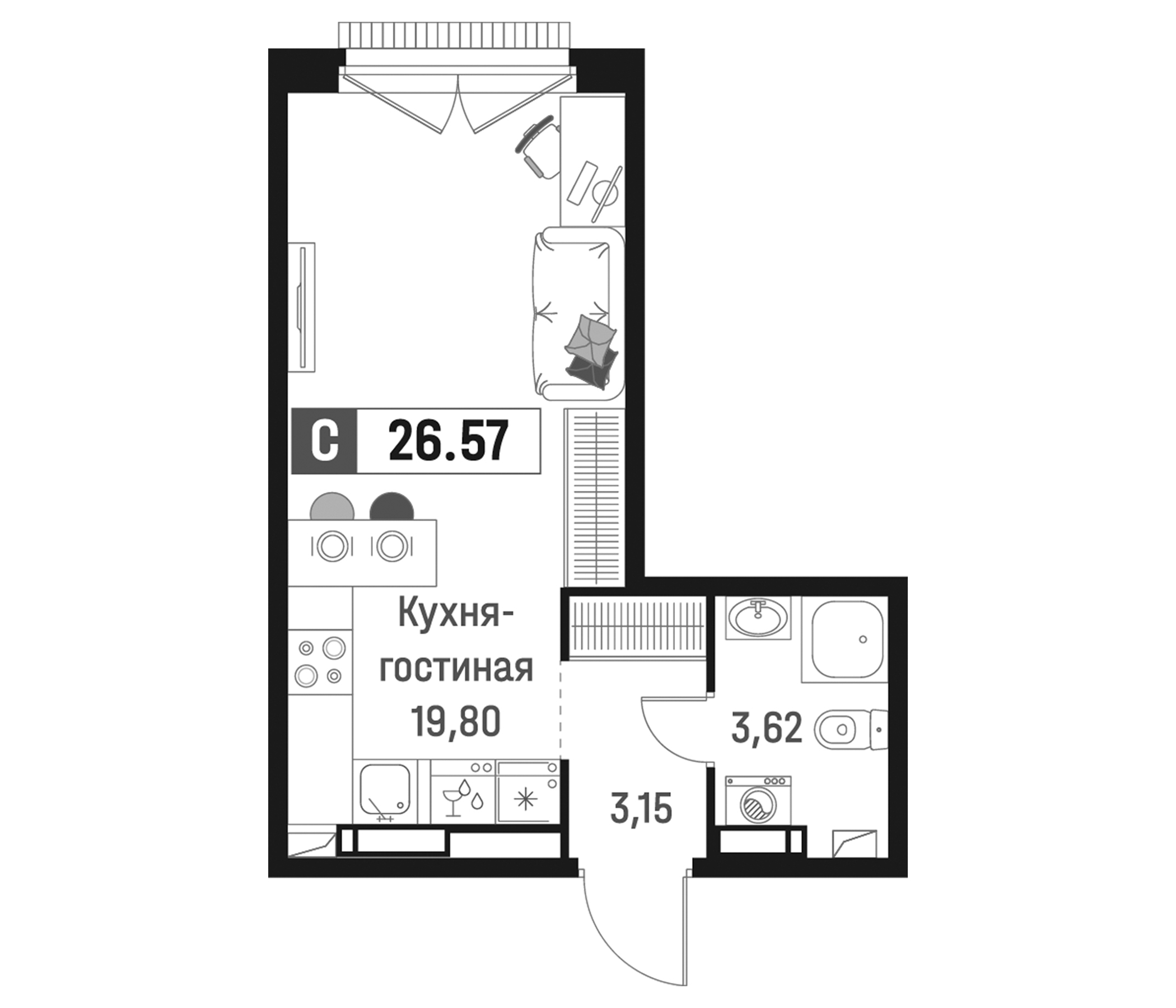 Планировка — Максималист, Студия, 27 м²