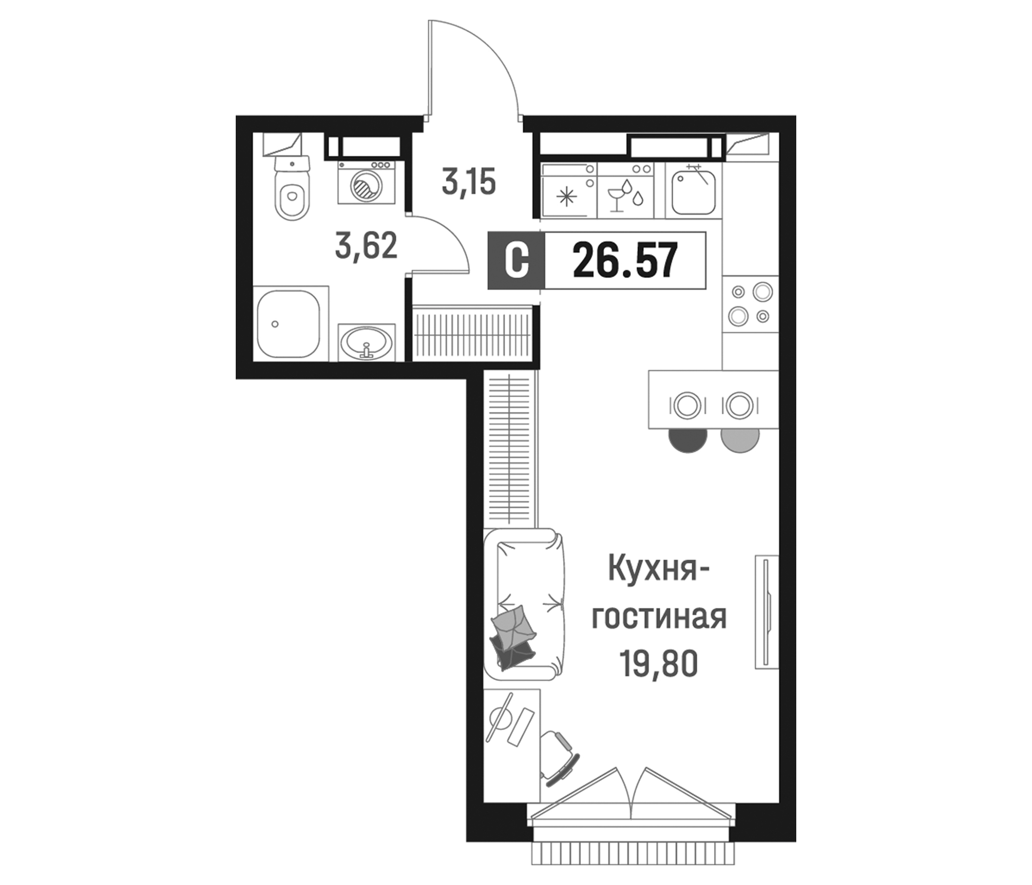 Планировка — Максималист, Студия, 27 м²