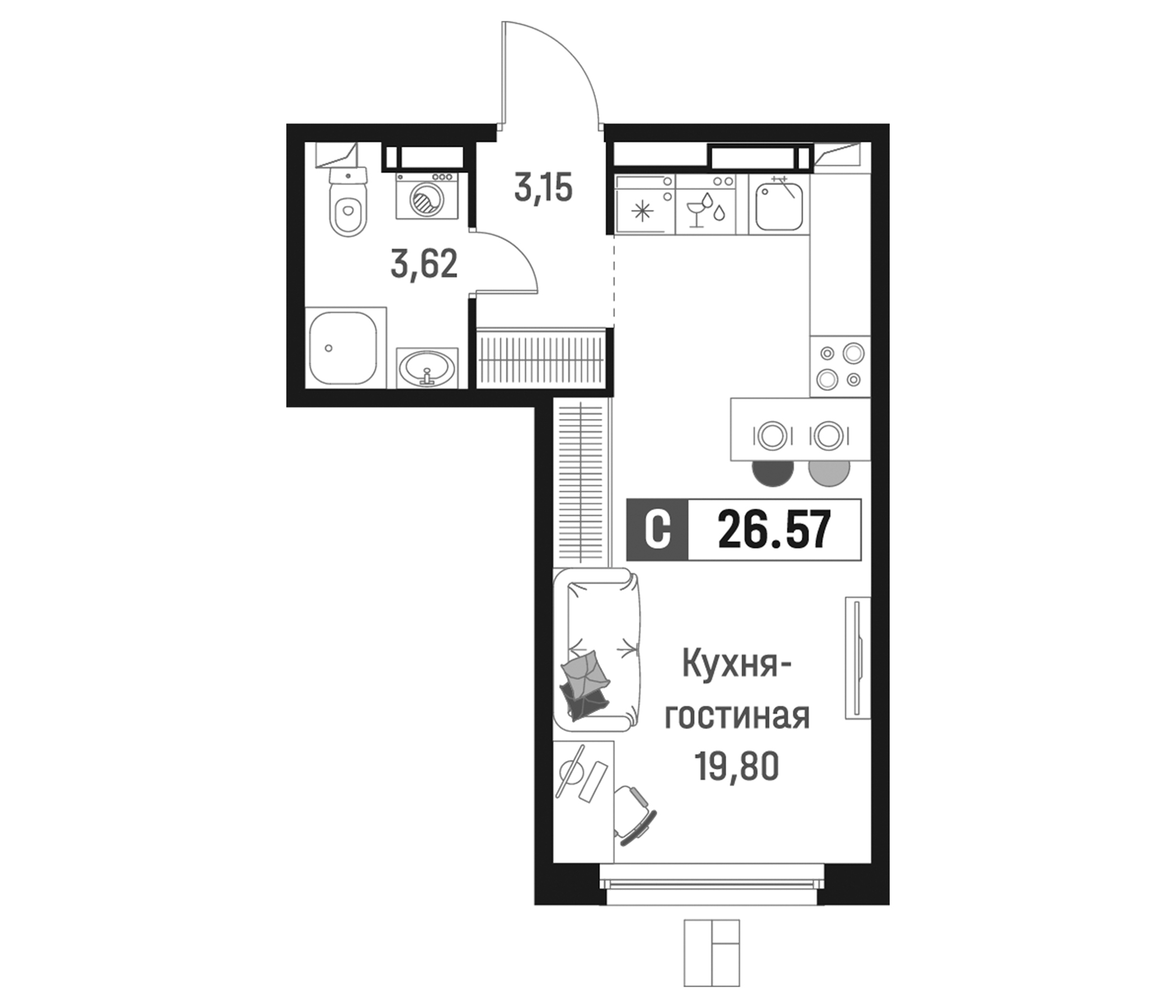 Планировка — Максималист, Студия, 27 м²