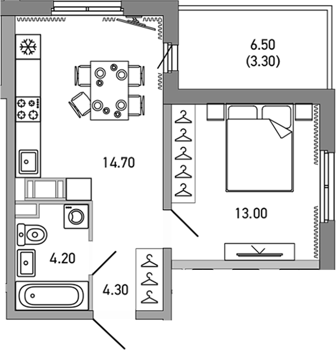 Планировка — LOVO, 1-комн., 36 м²