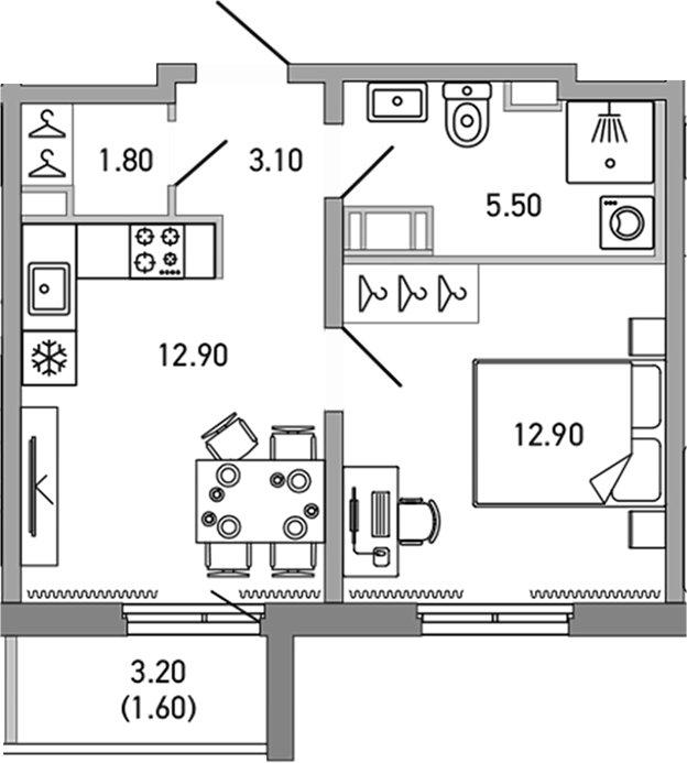 Планировка — LOVO, 1-комн., 36 м²