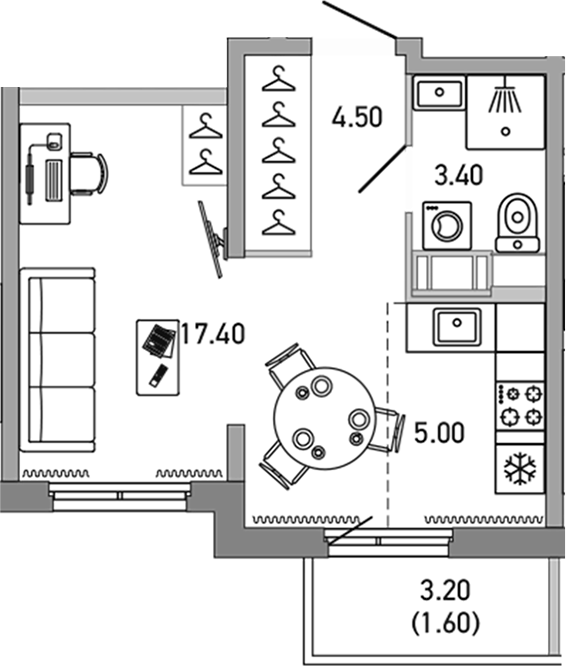 Планировка — LOVO, Студия, 30 м²