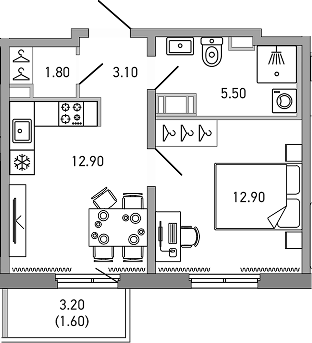 Планировка — LOVO, 1-комн., 36 м²