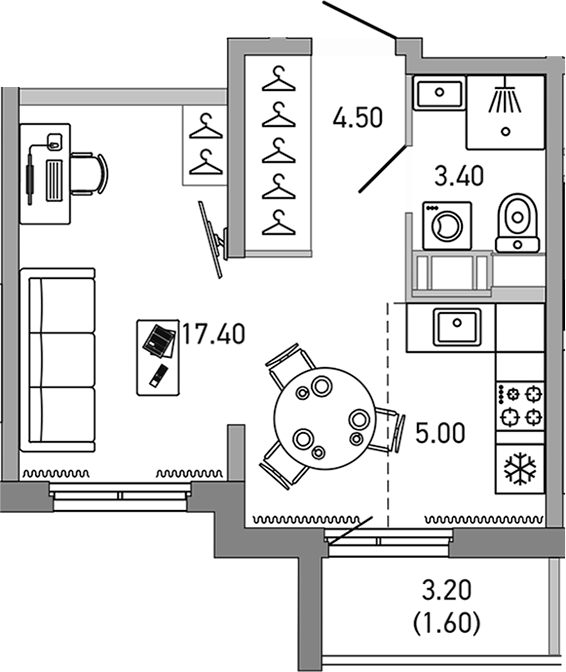 Планировка — LOVO, Студия, 30 м²