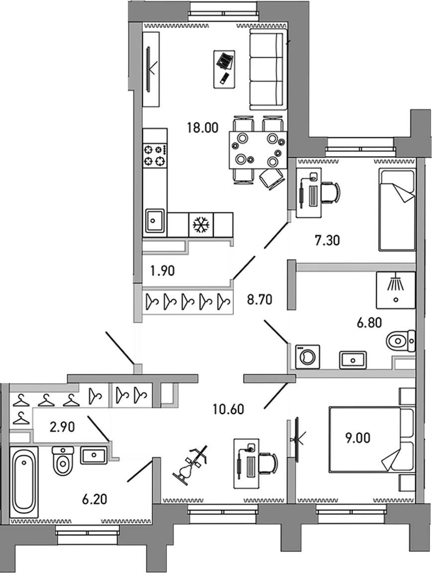 Планировка — LOVO, 2-комн., 71 м²
